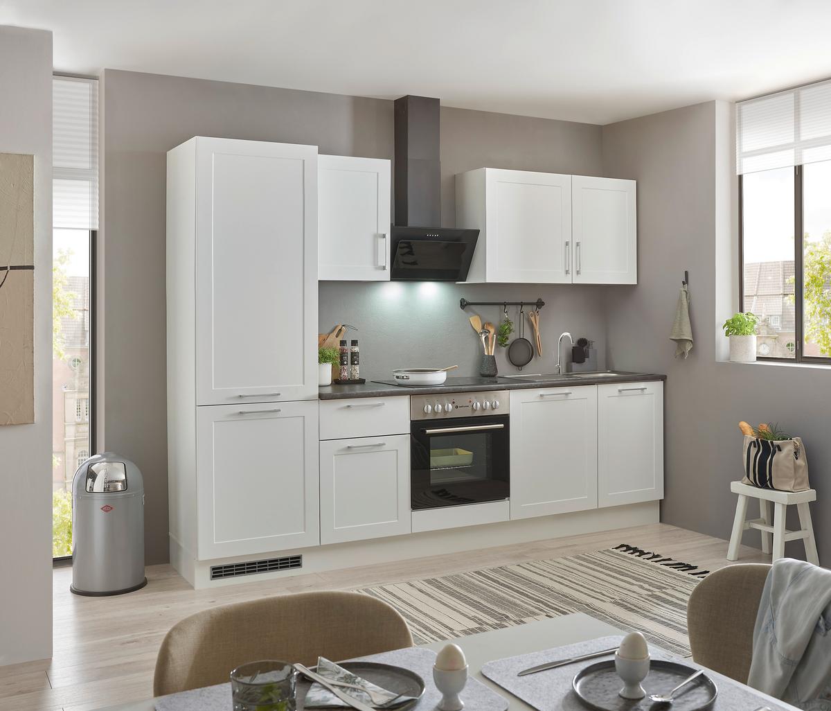 Küchenblock Marseille mit Geräten ca. 280 cm Weiß - Chromfarben/Anthrazit, Design, Holzwerkstoff/Metall (280cm) - P & B