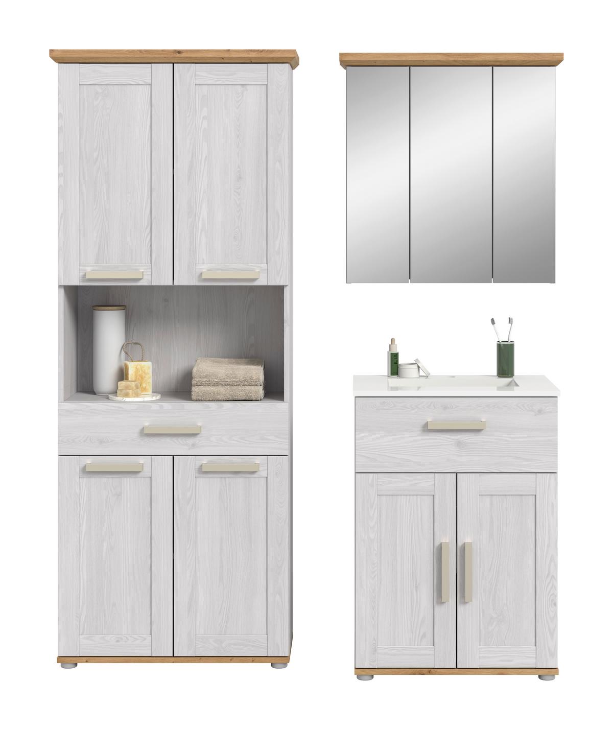 Badezimmer Verona Lärchefarben/Eiche Artisan - Silberfarben/Lärchefarben, Trend, Glas/Keramik (135cm) - MID.YOU