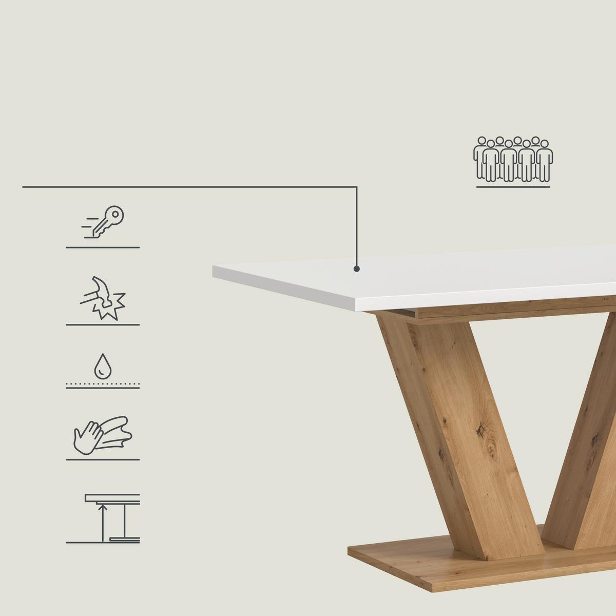 ESSTISCH MARLON V 150 AZ - Weiss/Eiche Artisan, Trend, Holzwerkstoff (150-190/90cm) - MID.YOU