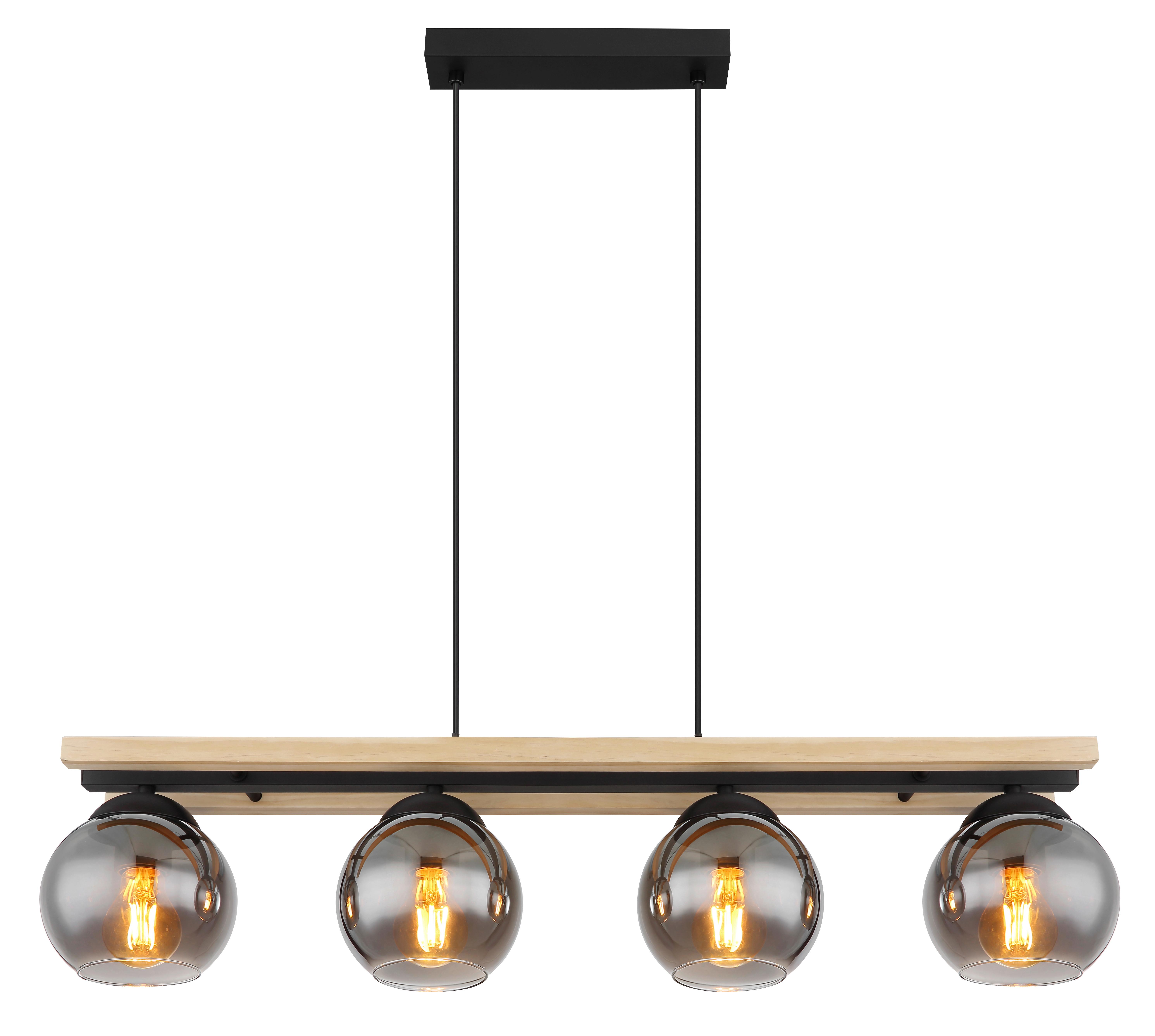 Hängeleuchte Conni Naturfarben max. 25 Watt - Schwarz/Naturfarben, Natur, Glas/Holz (85/15/120cm) - Globo