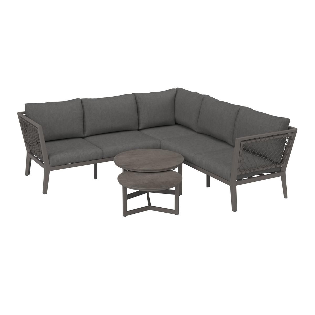Loungegarnitur Malou Dunkel grau Textil/Metall - Dunkelgrau/Anthrazit, Modern, Textil/Stein (218/68/76,5cm) - Bessagi Garden