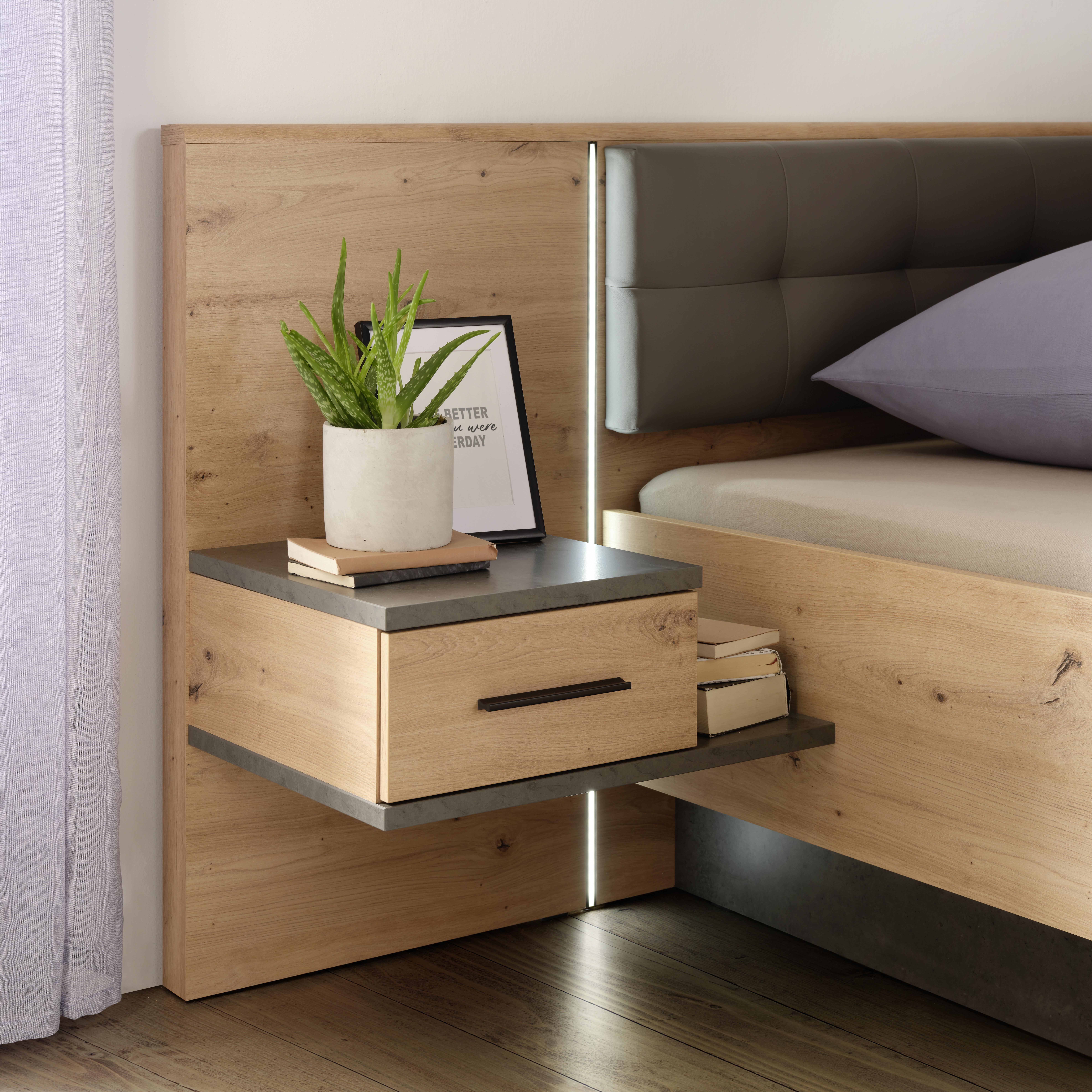 Bettanlage in Artisan Eiche - Eichefarben/Dunkelgrau, MODERN, Holzwerkstoff/Kunststoff (180/200cm) - Mömax