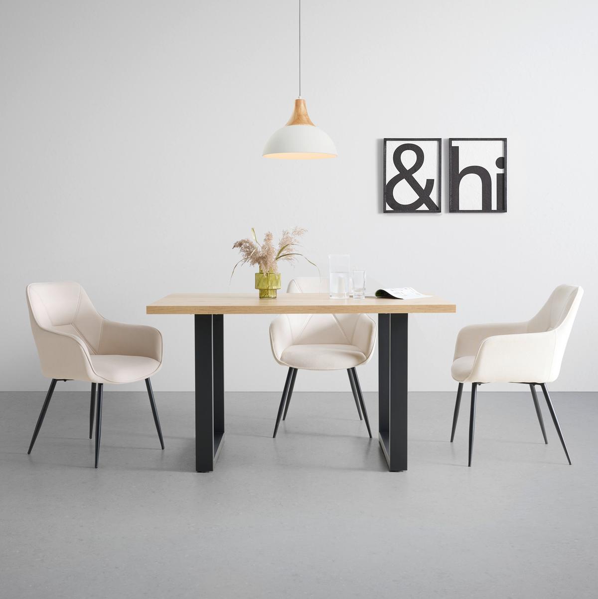 Esstisch Dinner Schwarz/Eiche Echtholz ca. 140x90x78 - Schwarz/Eiche Artisan, Holzwerkstoff/Metall (140/90/78cm) - Mömax