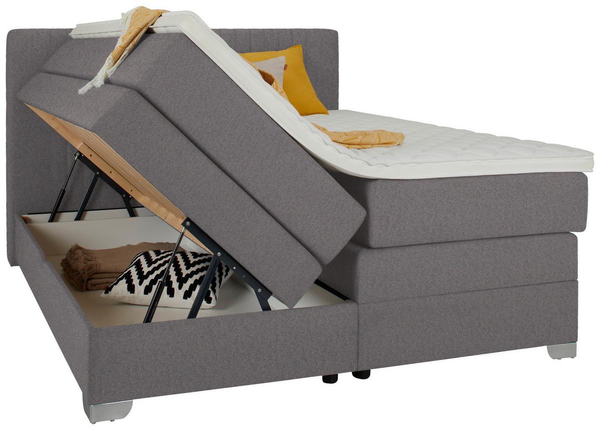 Boxspringbett Plura Dunkelgrau ca. 180x200cm - Chromfarben/Dunkelgrau, KONVENTIONELL, Holz/Holzwerkstoff (188/112cm) - Mömax
