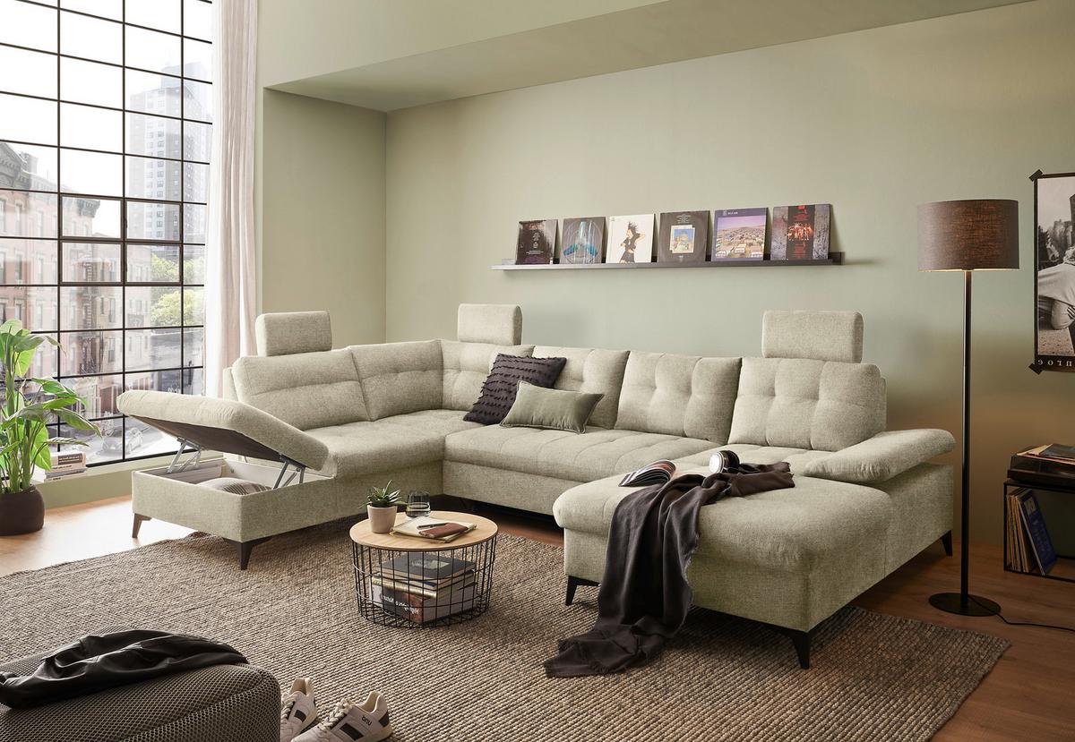 Wohnlandschaft Durban U ca. 218x324x170 cm Beige - Beige/Schwarz, KONVENTIONELL, Kunststoff/Textil (218/324/170cm) - MID.YOU