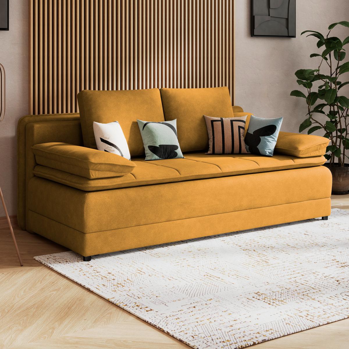 Canapea extensibila ALICE - galben, Modern, textil (202/73-92/105cm) - Modern Living