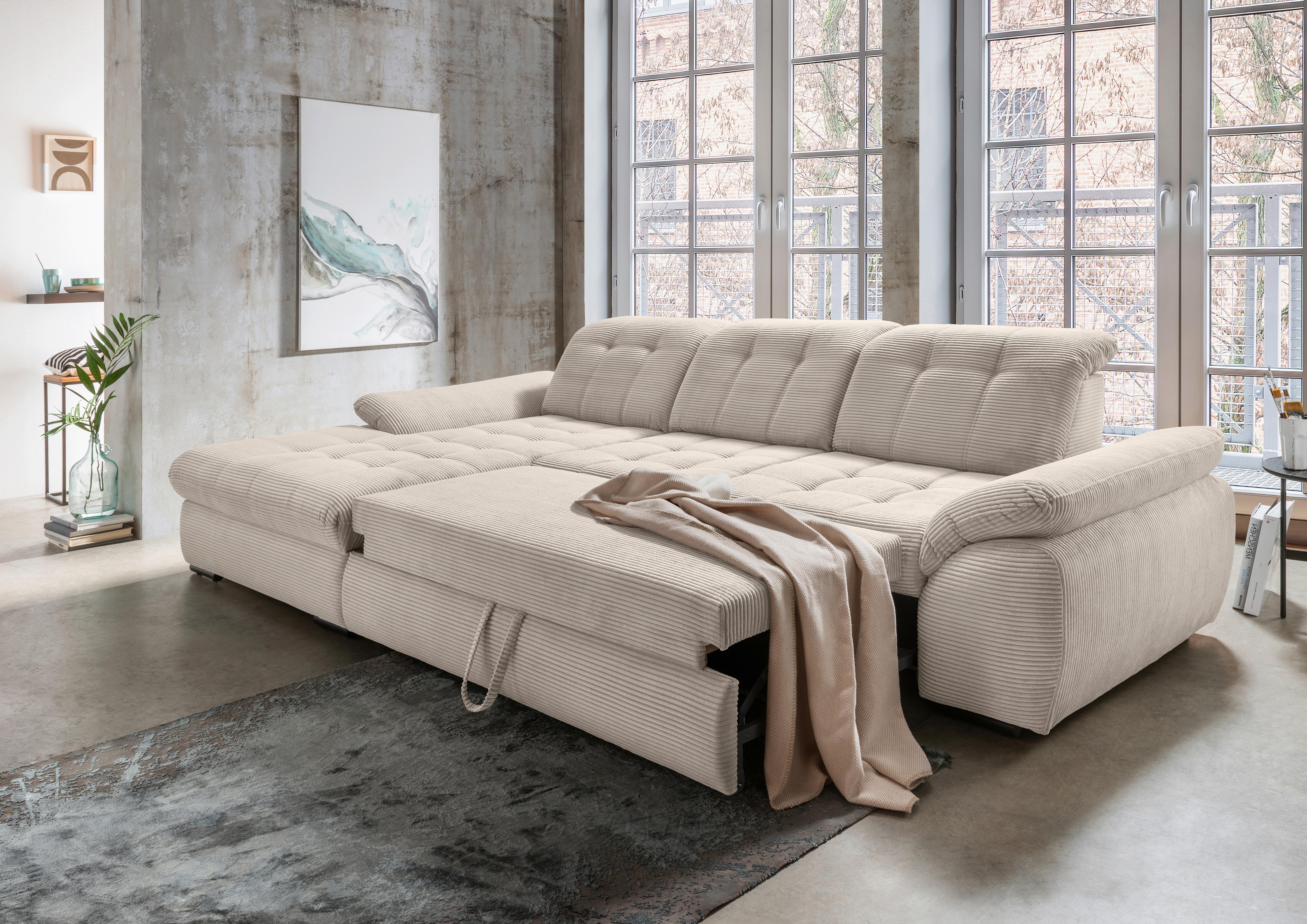 Ecksofa mit Bettkasten Rigatti ca. 184x314 cm Beige - Beige/Schwarz, MODERN, Textil/Metall (184/314cm) - Livetastic