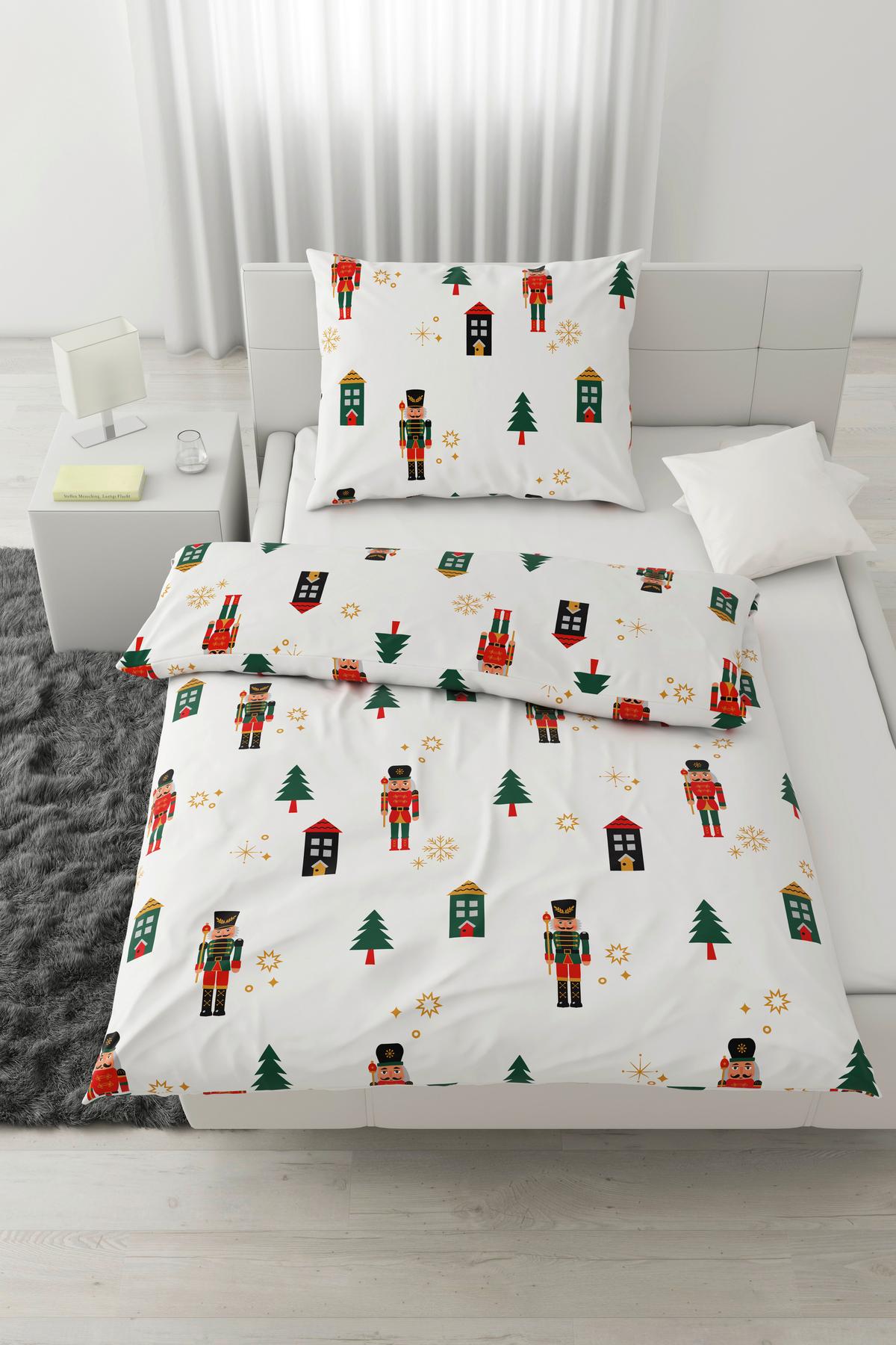 Bettwäsche Nussknacker Rot/Weiß ca. 140x200cm - Rot/Weiß, Textil (140/200cm) - Mömax