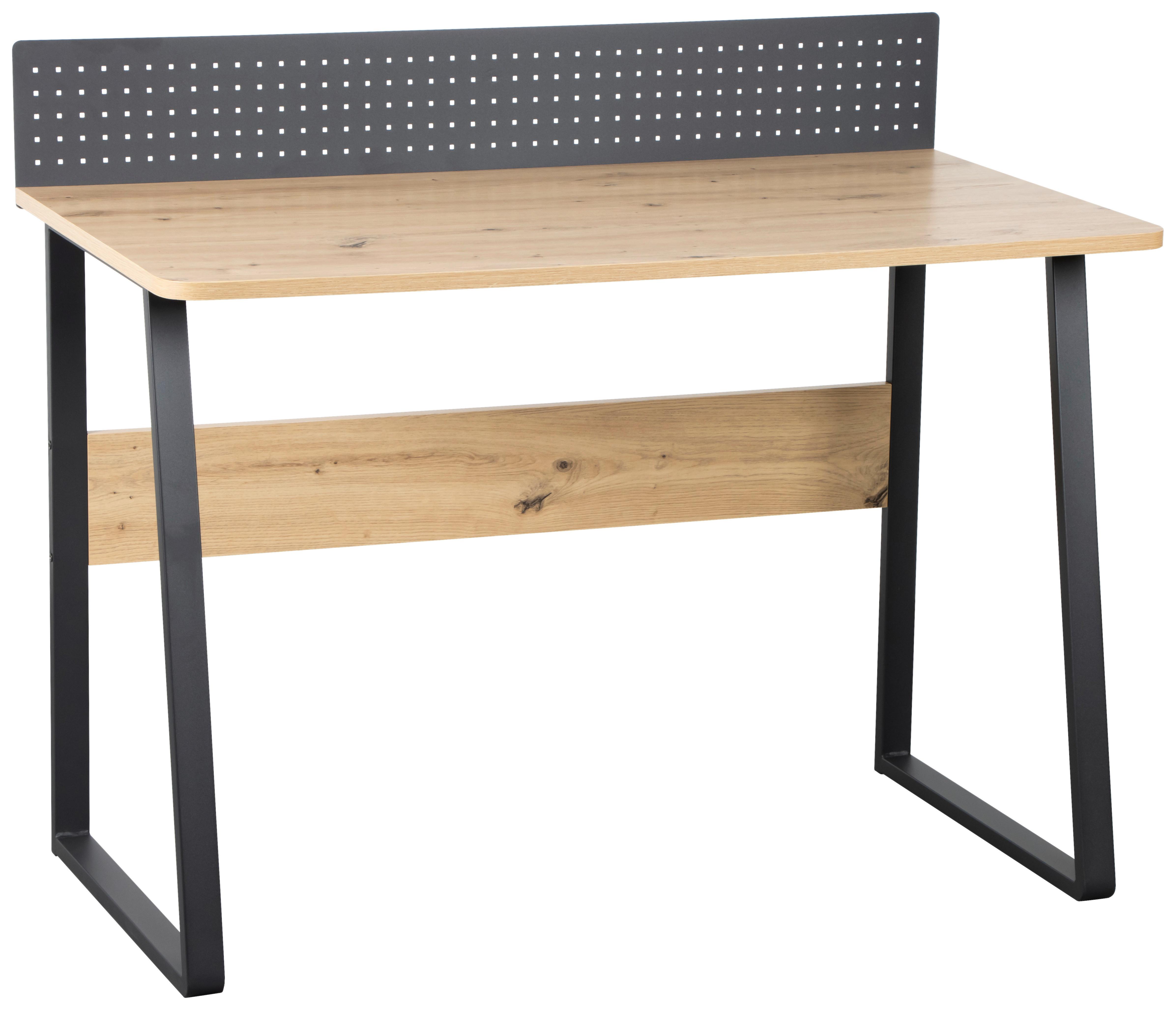 Schreibtisch Mick Schwarz/Eiche Artisan - Schwarz/Eiche Artisan, MODERN, Holzwerkstoff/Metall (110/60/75-91cm) - Bessagi Home