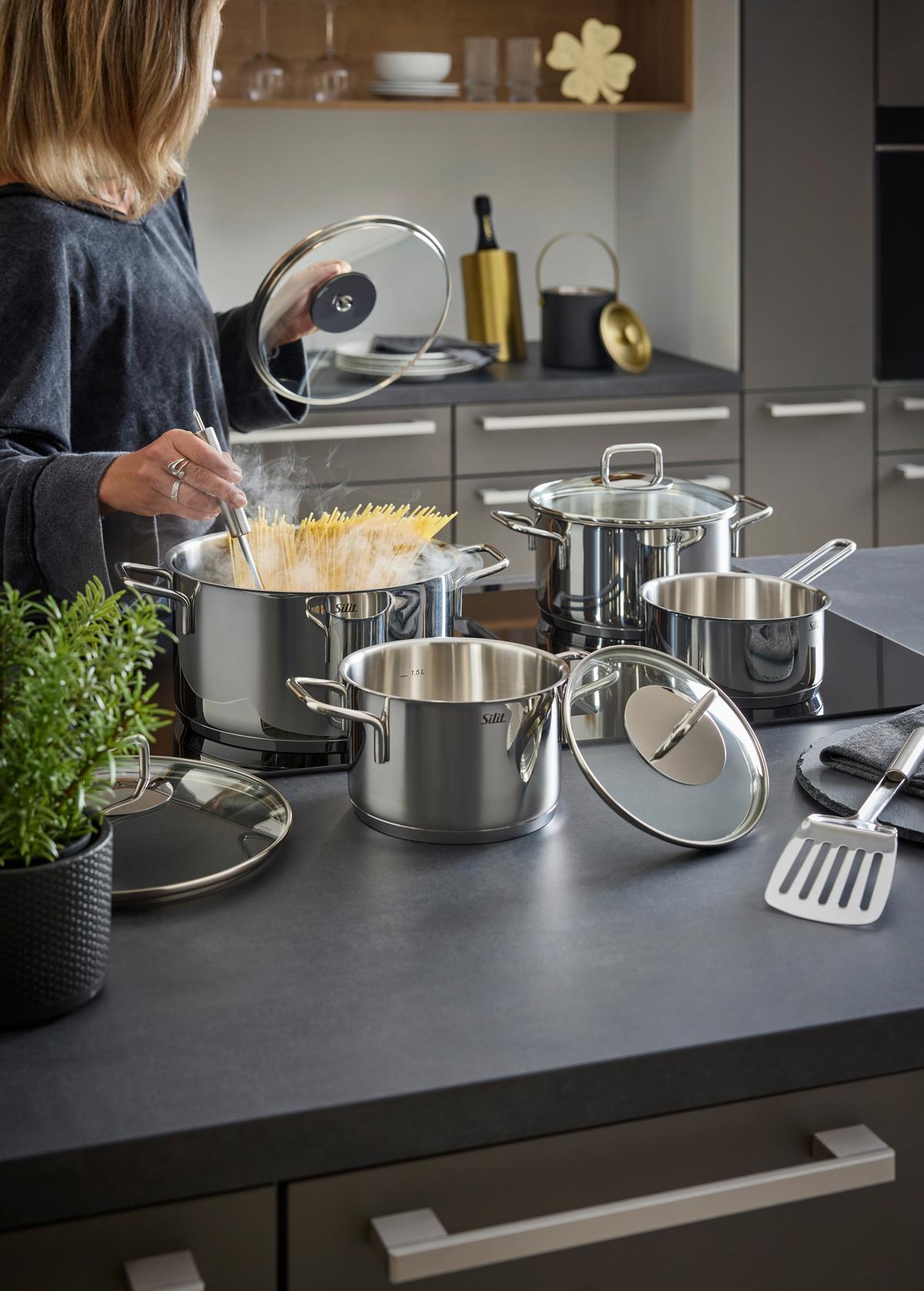 Kochtopfset Silit Extra Cook Edelstahlfarben, 7-teilig - Edelstahlfarben, KONVENTIONELL, Metall (29,8/54,5/23,8cm) - Silit