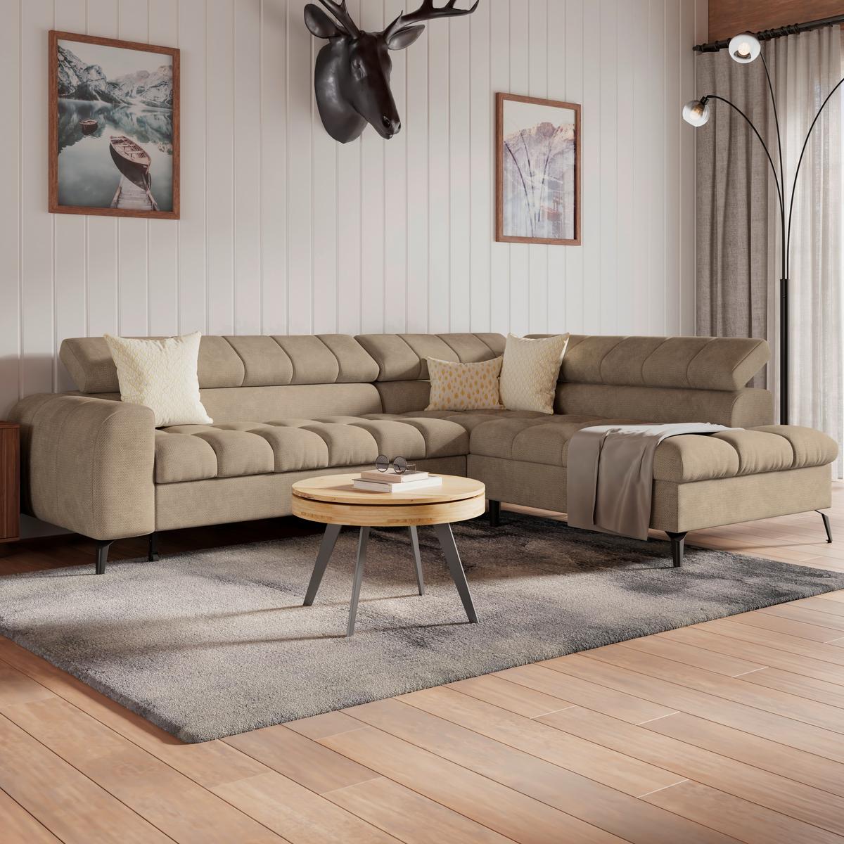 Kutna Garnitura Volf - bež/crna, Trend, tekstil/metal (261/203cm)
