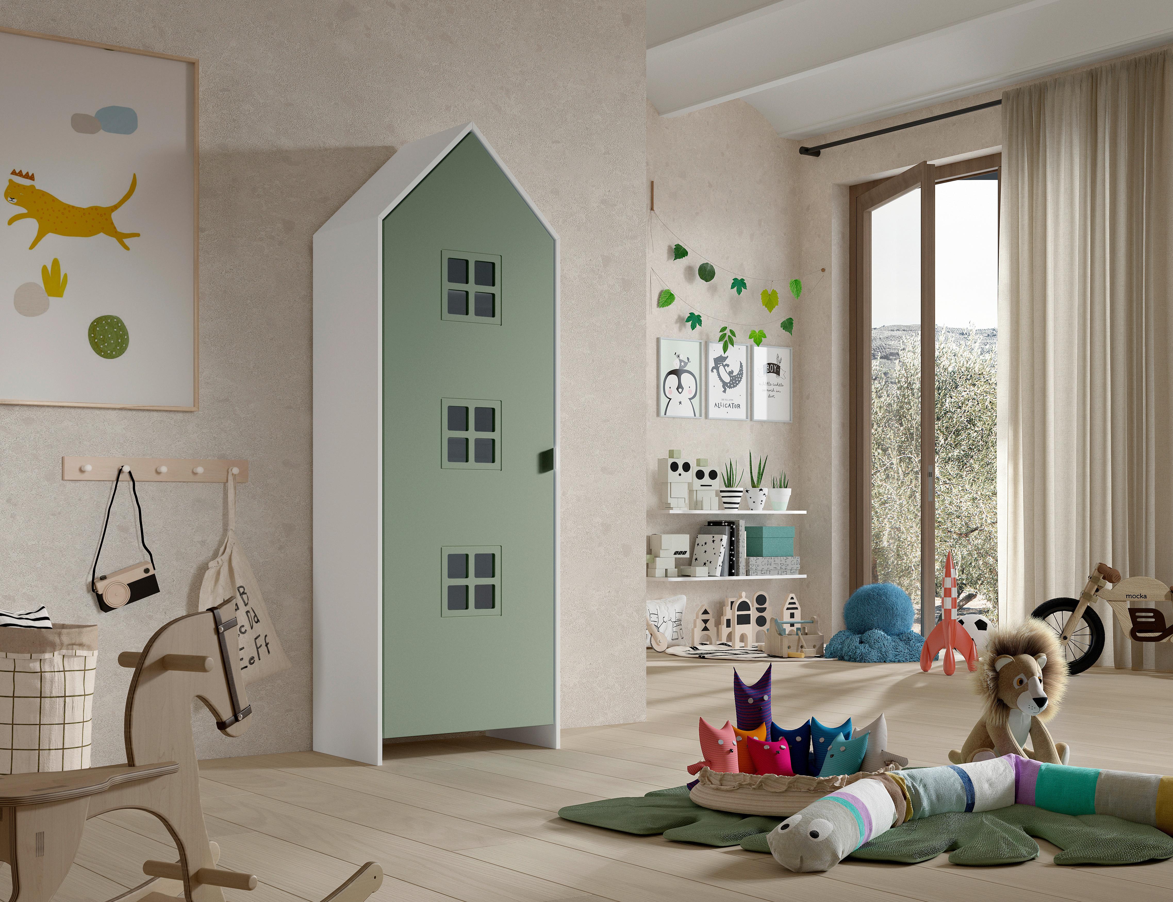 Kinderkleiderschrank Casami ca. 58x171x37 cm Weiß/Grün - Weiß/Grün, MODERN, Holzwerkstoff/Metall (57,6/171,3/37cm) - MID.YOU
