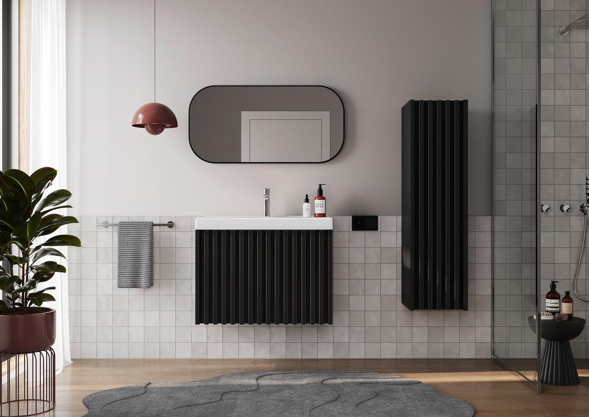 LUSTRO ŚCIENNE MO-RE - czarny, Modern, materiał drewnopochodny/szkło (100/50/2,1cm) - P & B