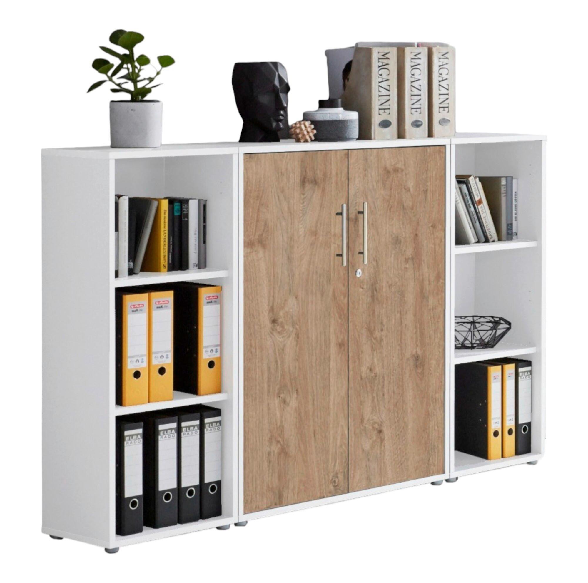 Aktenschrank Office Edition Sw Set 2 Weiß/Eichefarben - Eichefarben/Weiß, MODERN, Holzwerkstoff (173/114/33cm) - MID.YOU