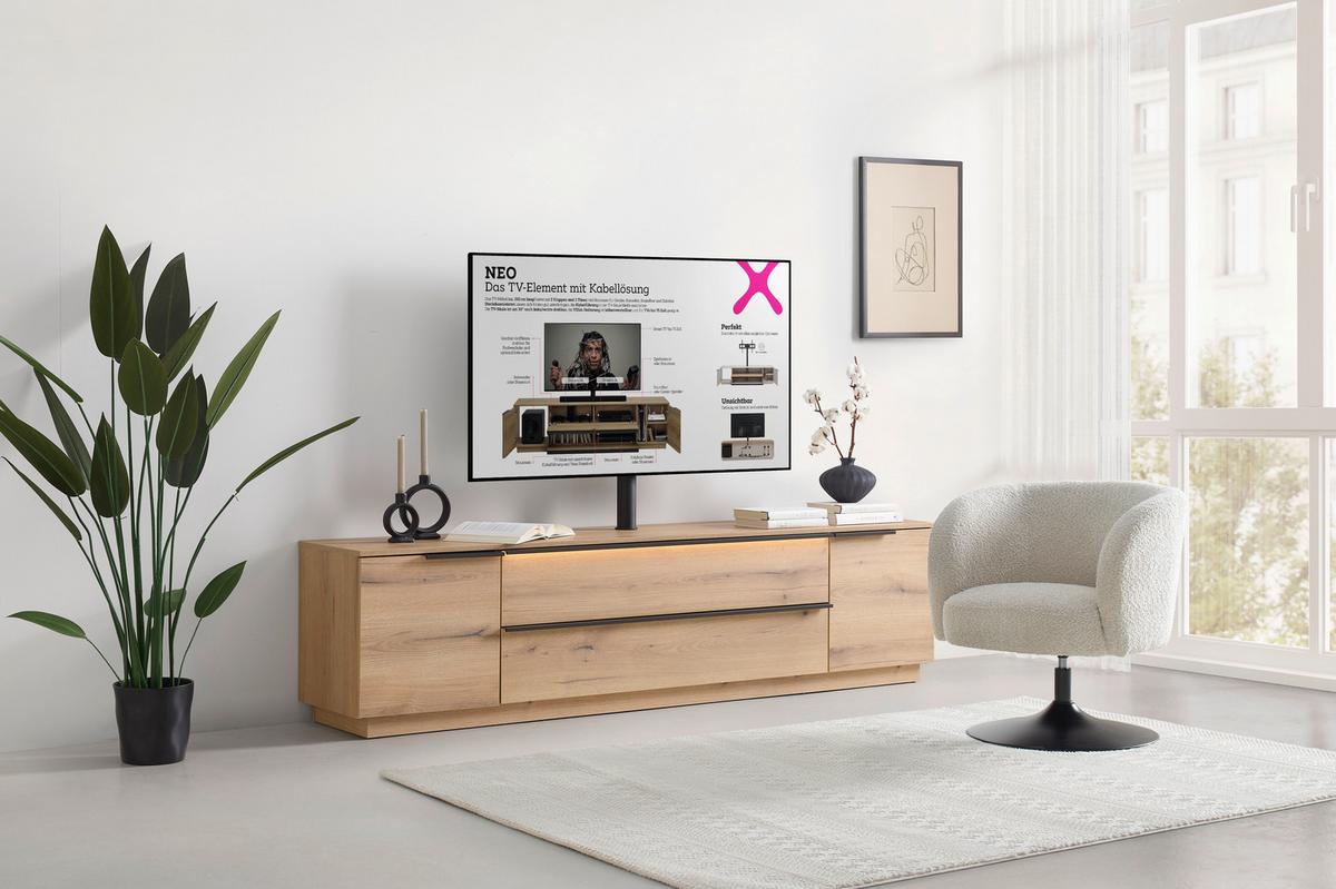 Tv Komoda Neo - boja hrasta/crna, Moderno, metal/pločasti materijal (210/53/40cm) - Modern Living
