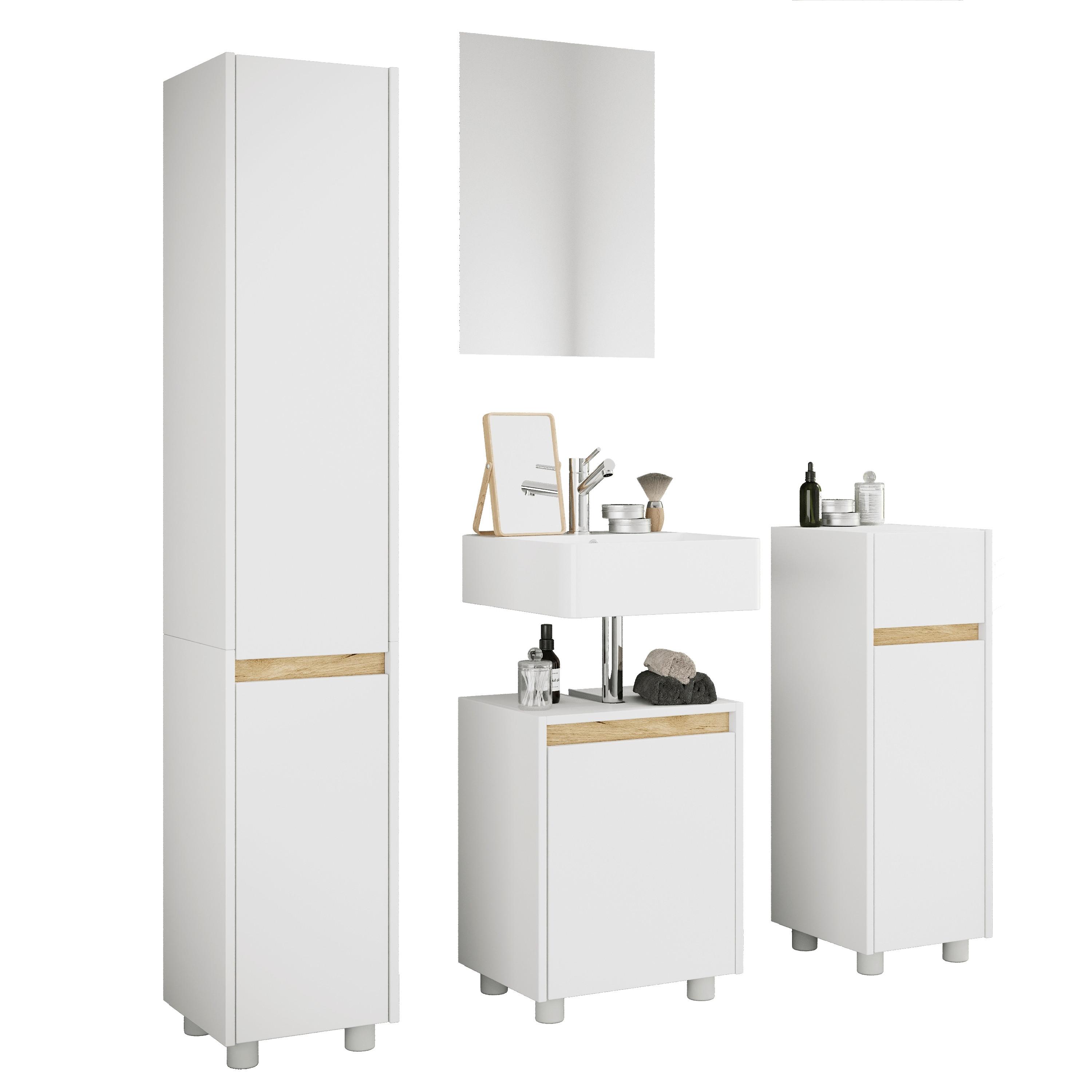 Badezimmer Cosila 4-tlg. Weiß/Honigeiche - Honigeiche/Silberfarben, Trend, Holzwerkstoff/Kunststoff (112cm) - MID.YOU