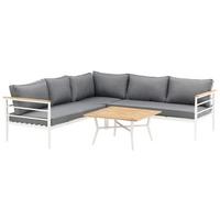 Loungegarnitur Mexico ca. 233x233 cm Alu Weiß/Teak - Weiß, KONVENTIONELL, Holz/Metall (233/233cm) - Gardenson