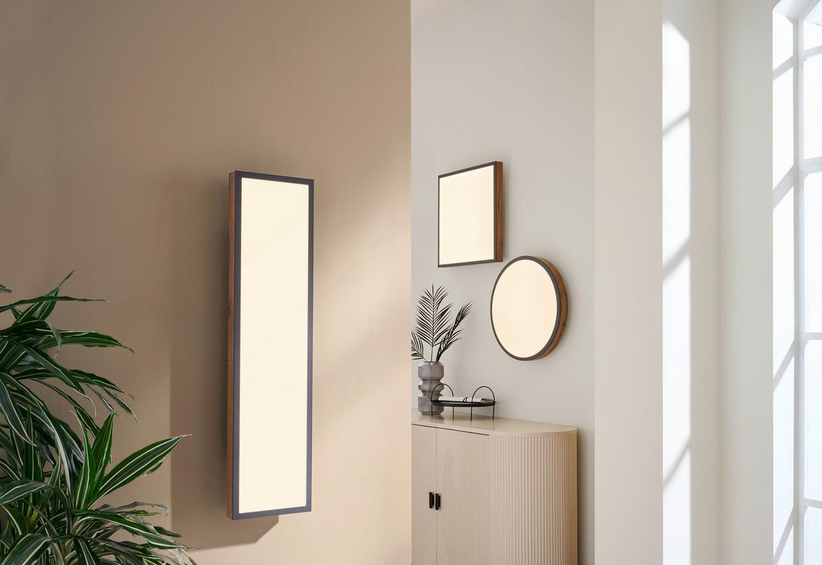 LAMPA SUFITOWA LED LUDWIG *SBN* - opal/kolor grafitowy, Natur, materiał drewnopochodny/tworzywo sztuczne (45/45/7,6cm) - Novel