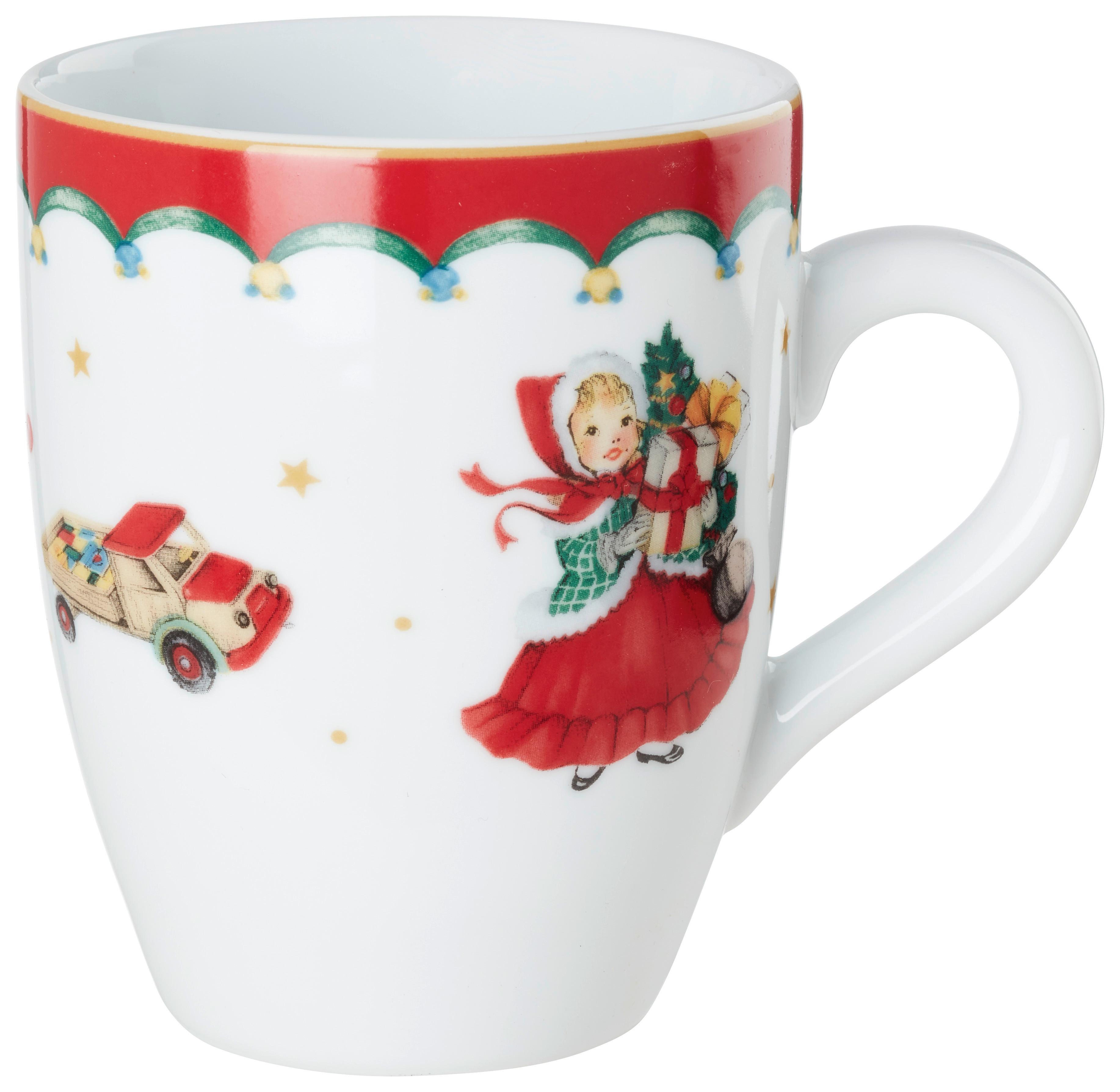 Kaffeebecher XMAS mit Weihnachtsmotiv Ø ca. 8,6cm - Weiss/Rot, Konventionell, Keramik (8,6/10cm) - Mömax