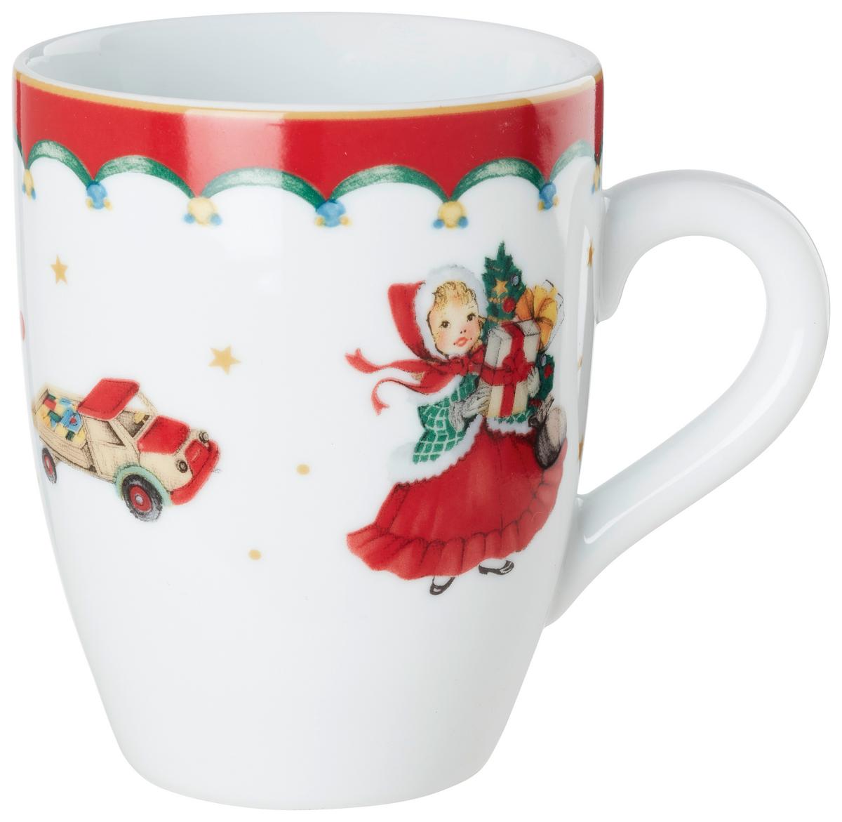 Kaffeebecher XMAS mit Weihnachtsmotiv Ø ca. 8,6cm - Weiss/Rot, Konventionell, Keramik (8,6/10cm) - Mömax