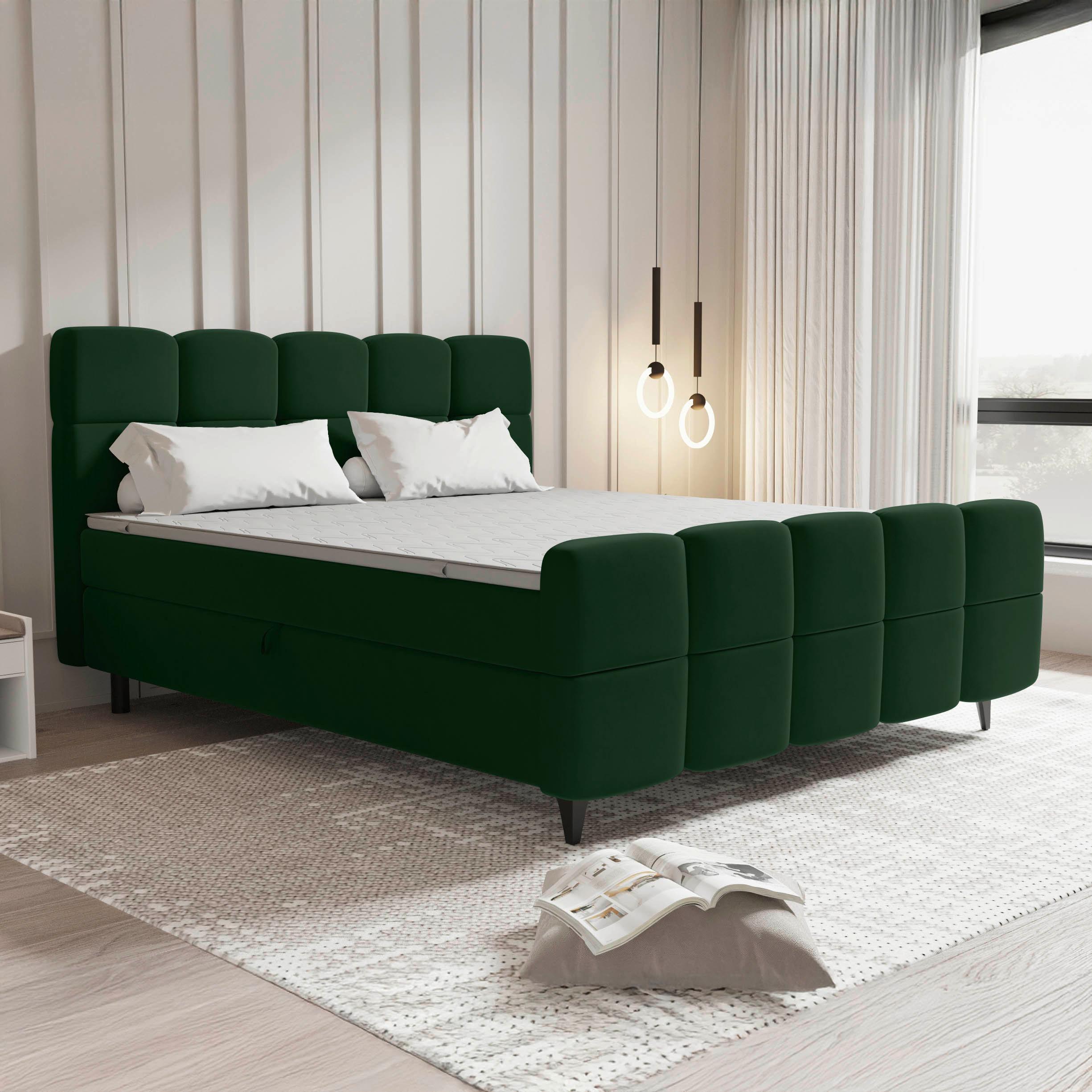 Boxbett Mona Dunkelgrün ca. 140x200cm - Dunkelgrün/Schwarz, KONVENTIONELL, Kunststoff/Textil (140/200cm) - Mömax