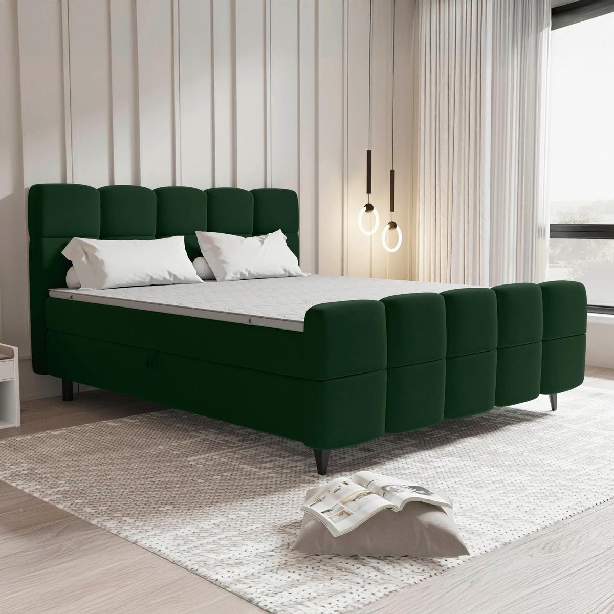 Boxbett Mona Dunkelgrün ca. 160x200cm - Dunkelgrün/Schwarz, KONVENTIONELL, Kunststoff/Textil (160/200cm) - Mömax