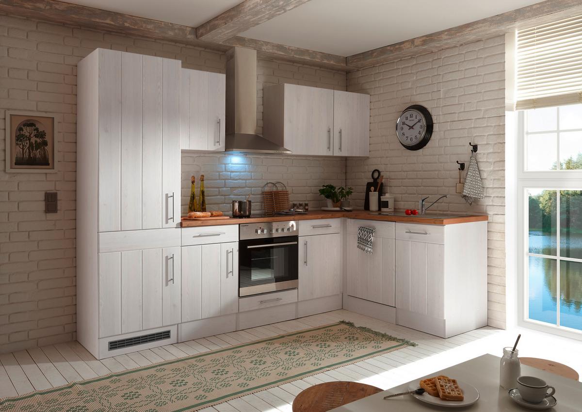 Eckküche Premium Lärche Weiß m. Geräten ca. 280x172 cm - Eichefarben/Weiß, ROMANTIK / LANDHAUS, Holzwerkstoff/Metall (280/172cm) - Respekta