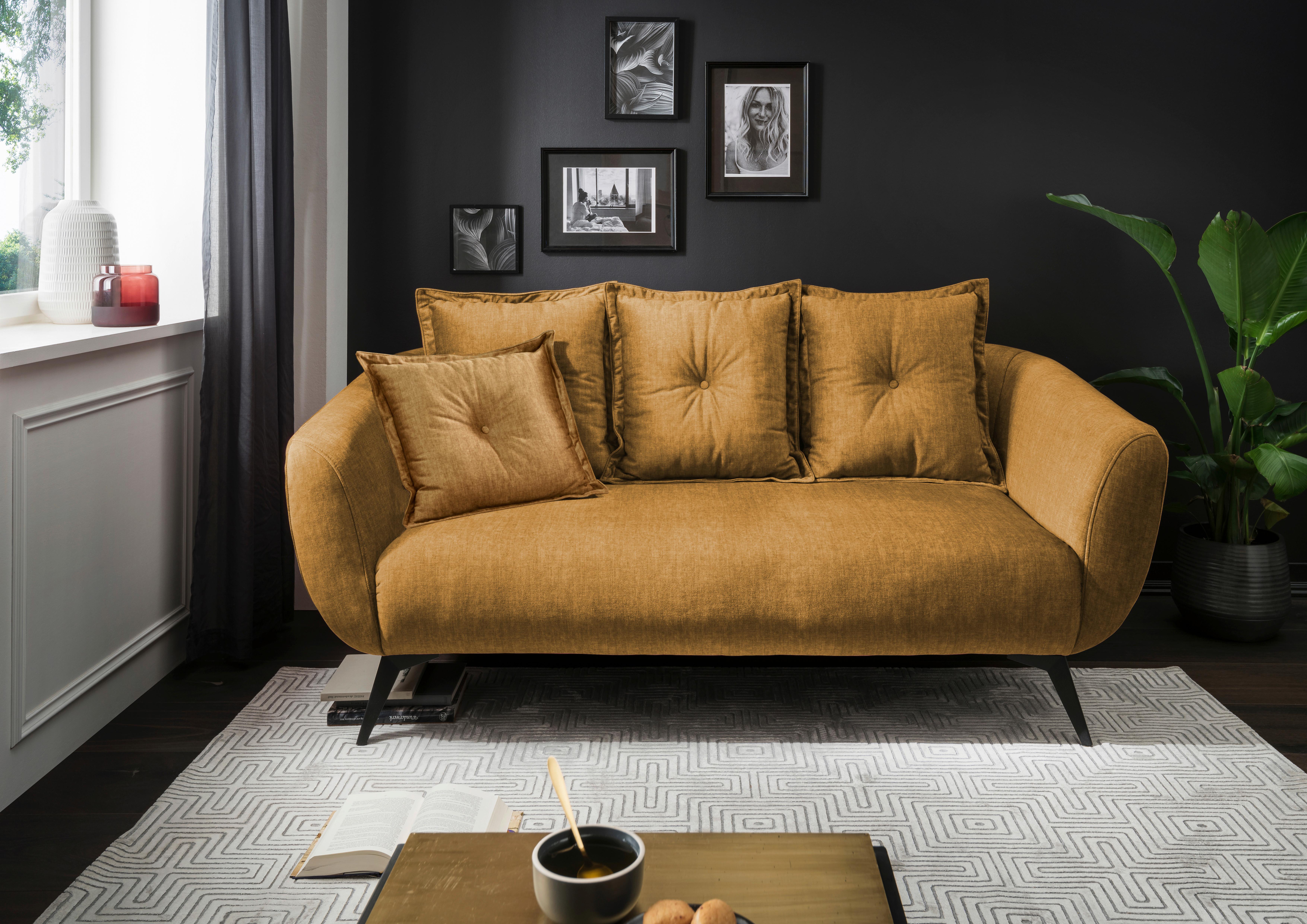 2,5-Sitzer-Sofa Baggio Gelb Velours - Gelb/Schwarz, MODERN, Holz/Textil (196/94/103cm) - Livetastic