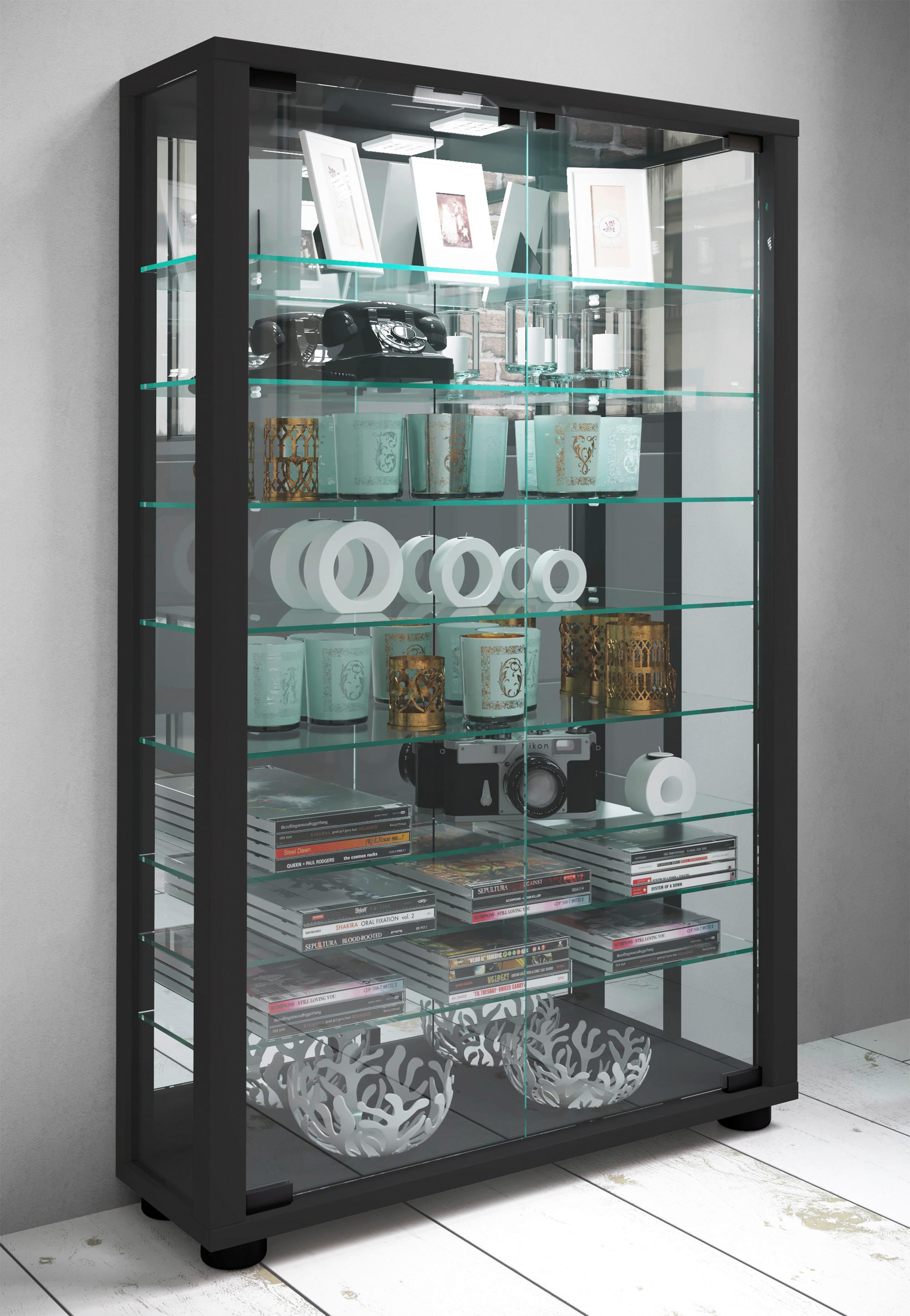 Vitrine Lumo ca. 59x91x18 cm Schwarz - Schwarz, MODERN, Glas/Holzwerkstoff (59/91,3/18cm) - MID.YOU