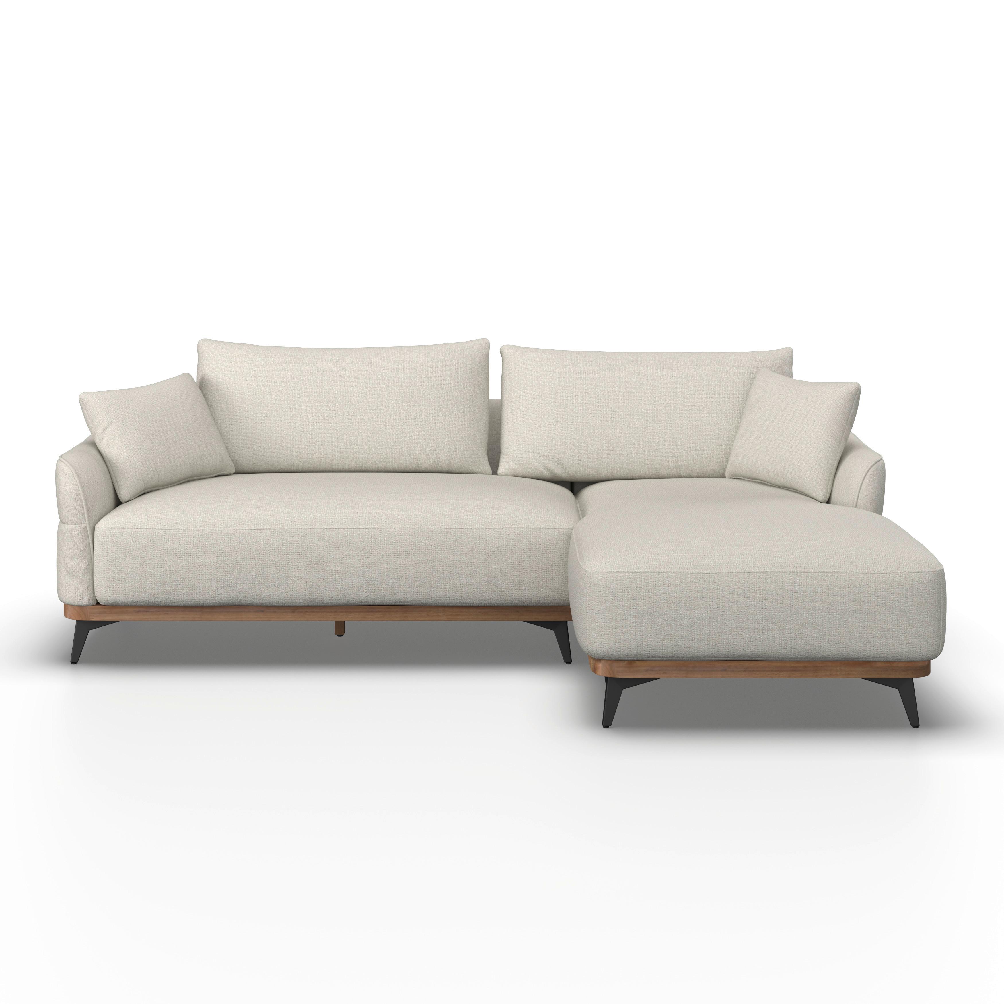 Wohnlandschaft Melia Creme Webstoff - Creme/Schwarz, MODERN, Holz/Textil (253/69/93cm) - Bessagi Home