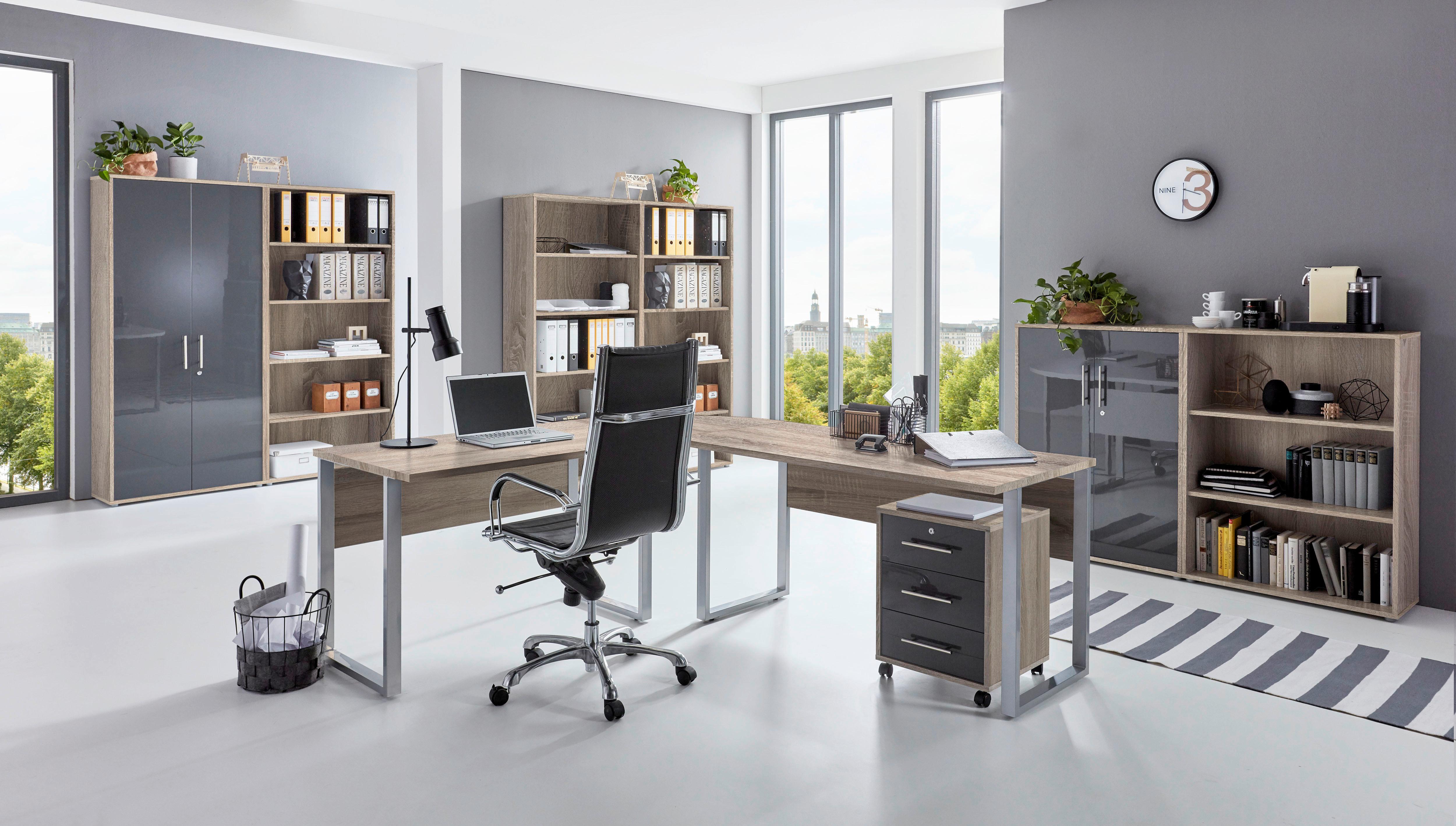 Büro Office Edition Set 7 Sonoma Eiche/Anthrazit - Anthrazit Hochglanz/Sonoma Eiche, MODERN, Holzwerkstoff - MID.YOU