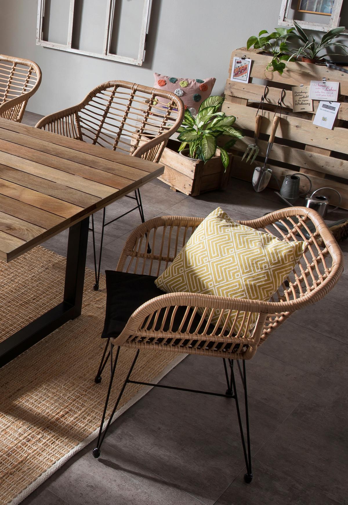 Gartensessel-Set 2-er-Set Naturfarben/Schwarz - Schwarz/Naturfarben, Design, Kunststoff/Metall (58/80/59cm) - Gardenson