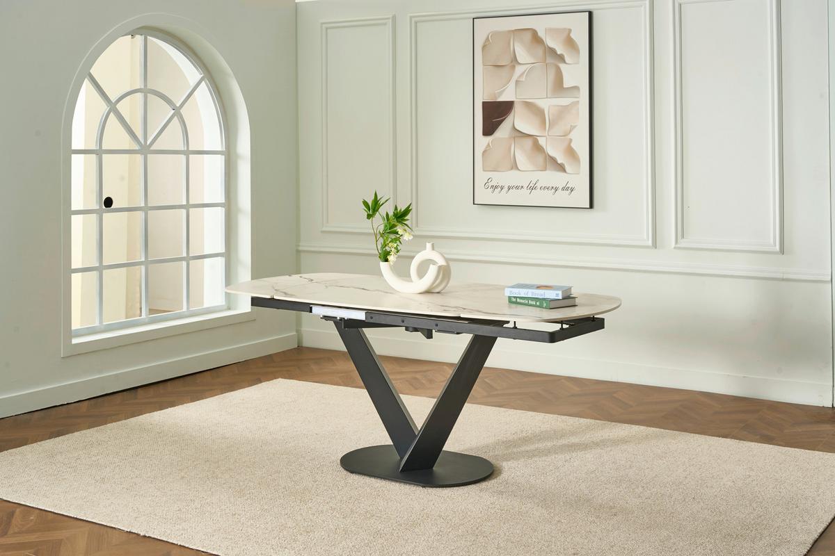 Stol Na Izvlačenje Nicolas - bijela/crna, Moderno, kamen/metal (120-180/90/75-77cm) - Premium Living