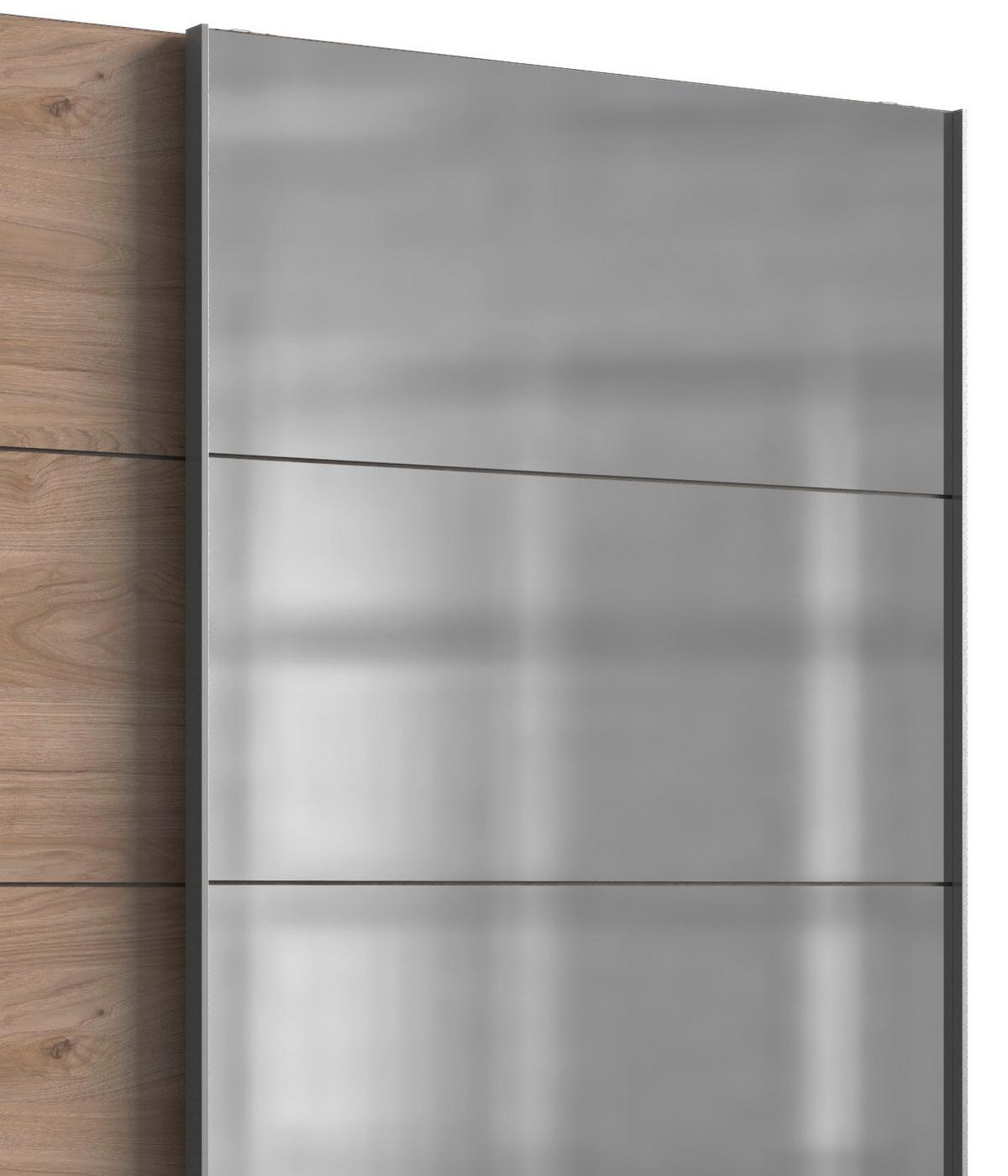 Omara Z Drsnimi Vrati Ernie, Barva Hrasta, Z Ogledalom - barve hrasta/barve aluminija, Basics, kovina/leseni material (225/210/65cm) - MID.YOU