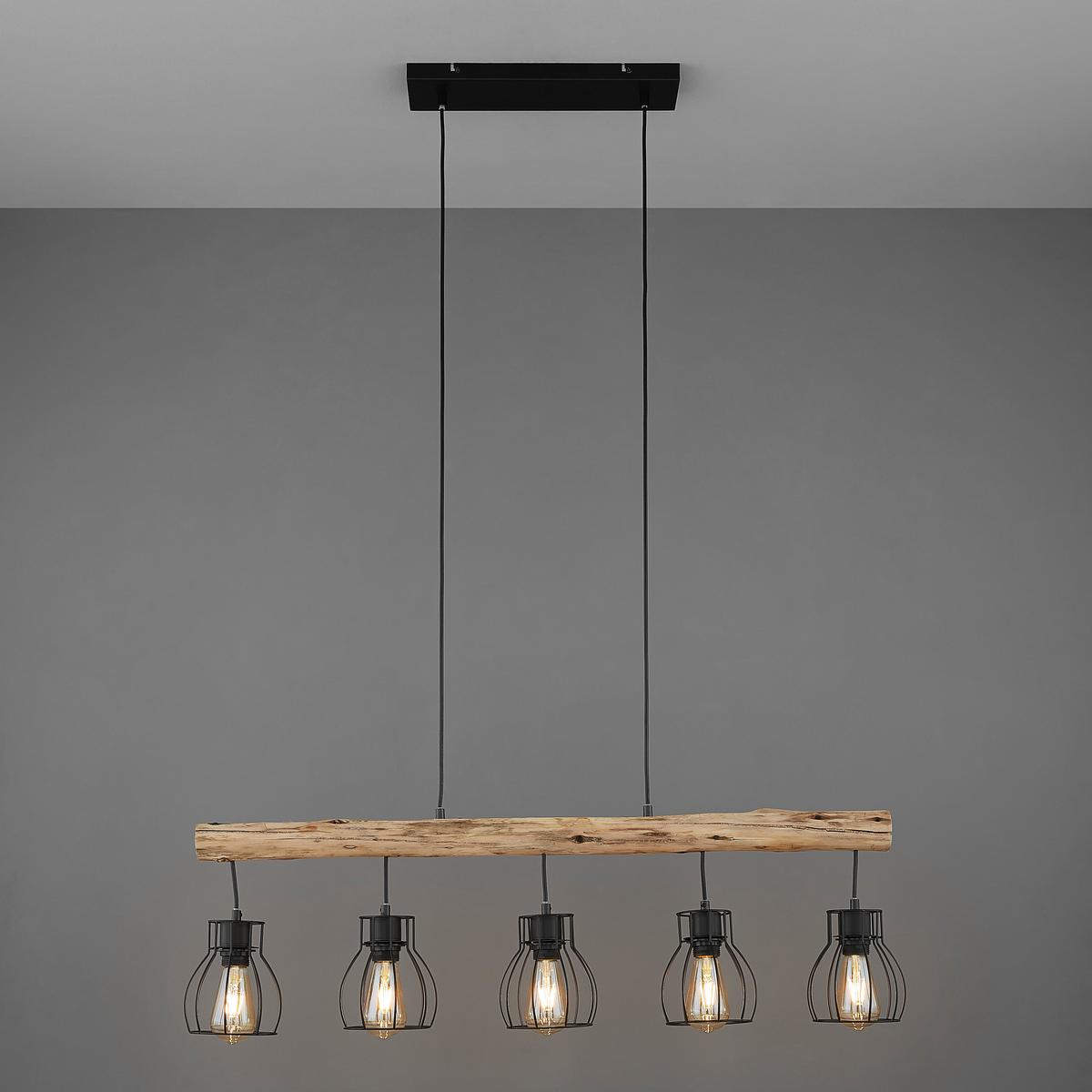 LAMPA WISZĄCA 15326-5NLU MINA *SBM* - kolor naturalny/czarny, Trend, metal/drewno (100/13,6/140cm) - Marama