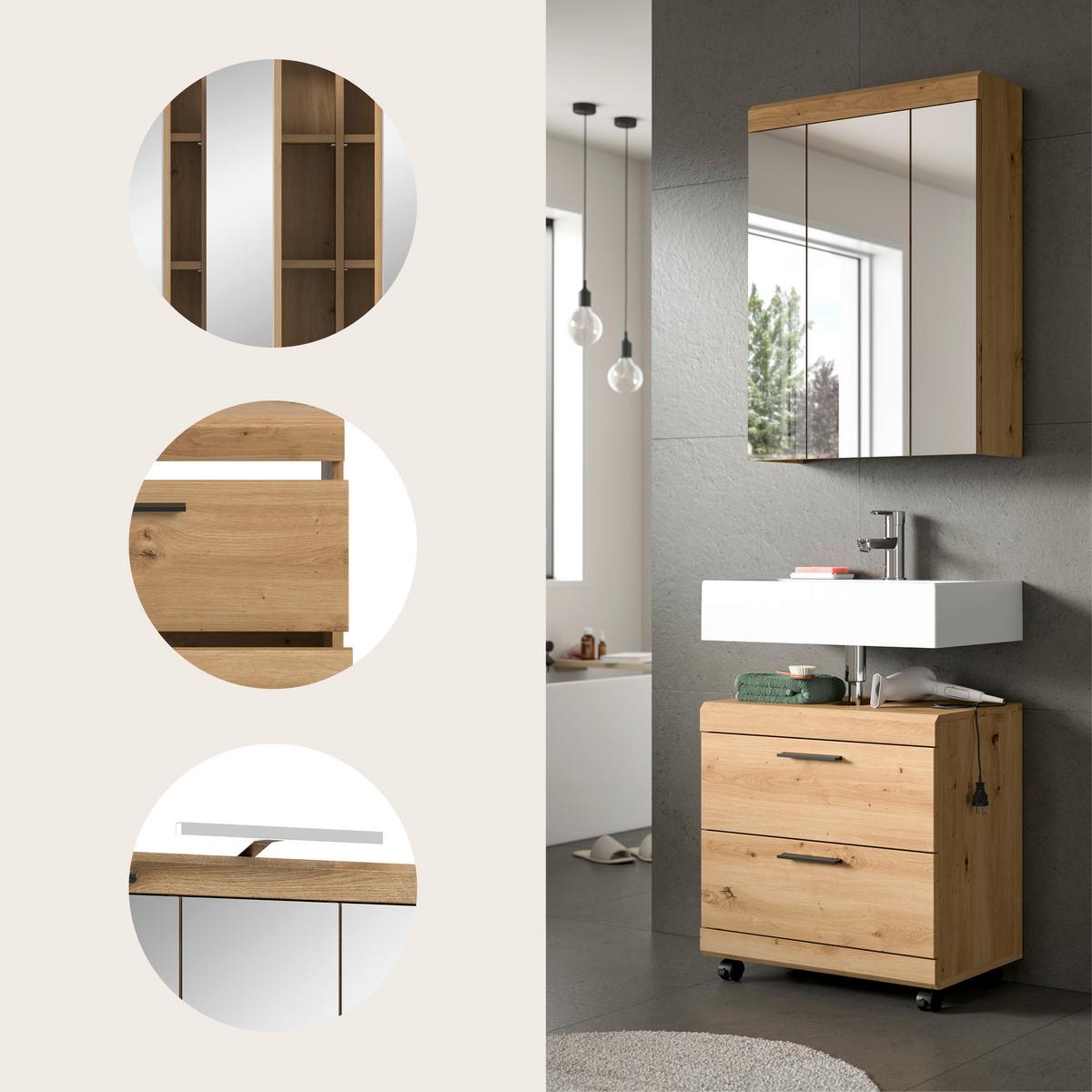 Badezimmer Scout Eiche Artisan 2-teilig - Schwarz/Eiche Artisan, Trend, Glas/Holzwerkstoff (60cm) - MID.YOU