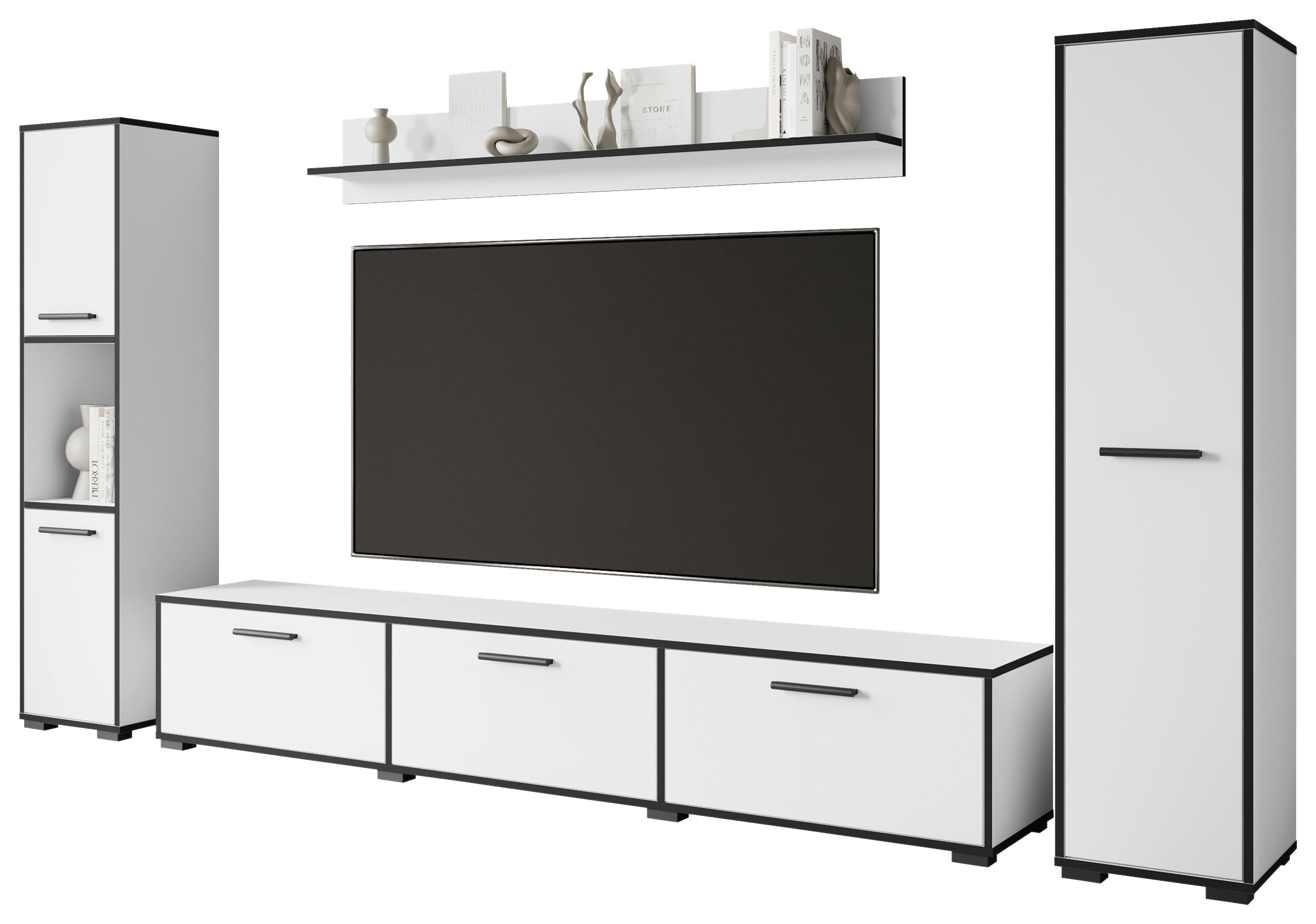 Wohnwand 4 tlg. Bogota XL Weiß, Graphitfarben - Schwarz/Graphitfarben, Basics, Holzwerkstoff/Kunststoff (240/130/31cm) - P & B