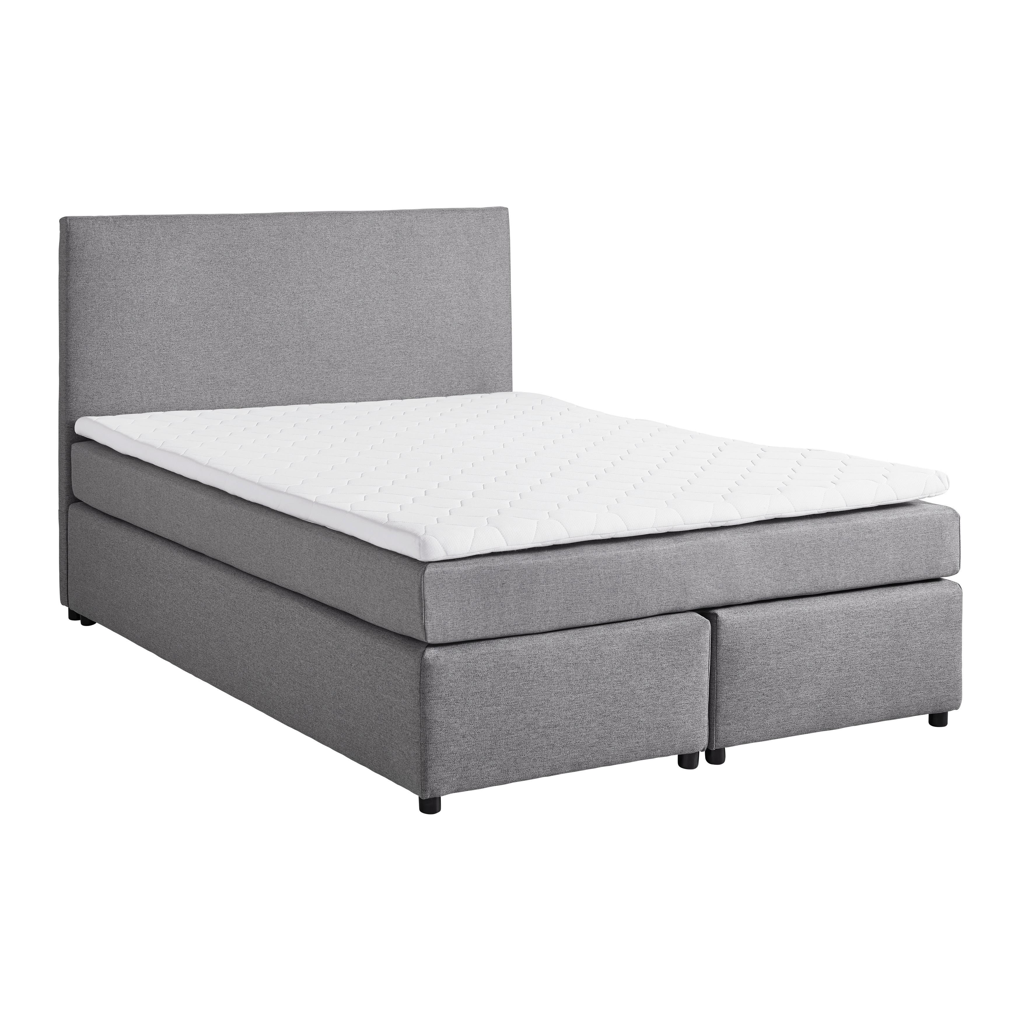 Boxbett Florinda ca. 140x200 cm Grau mit Topper - Schwarz/Grau, MODERN, Holz/Kunststoff (140/200cm) - Bessagi Home