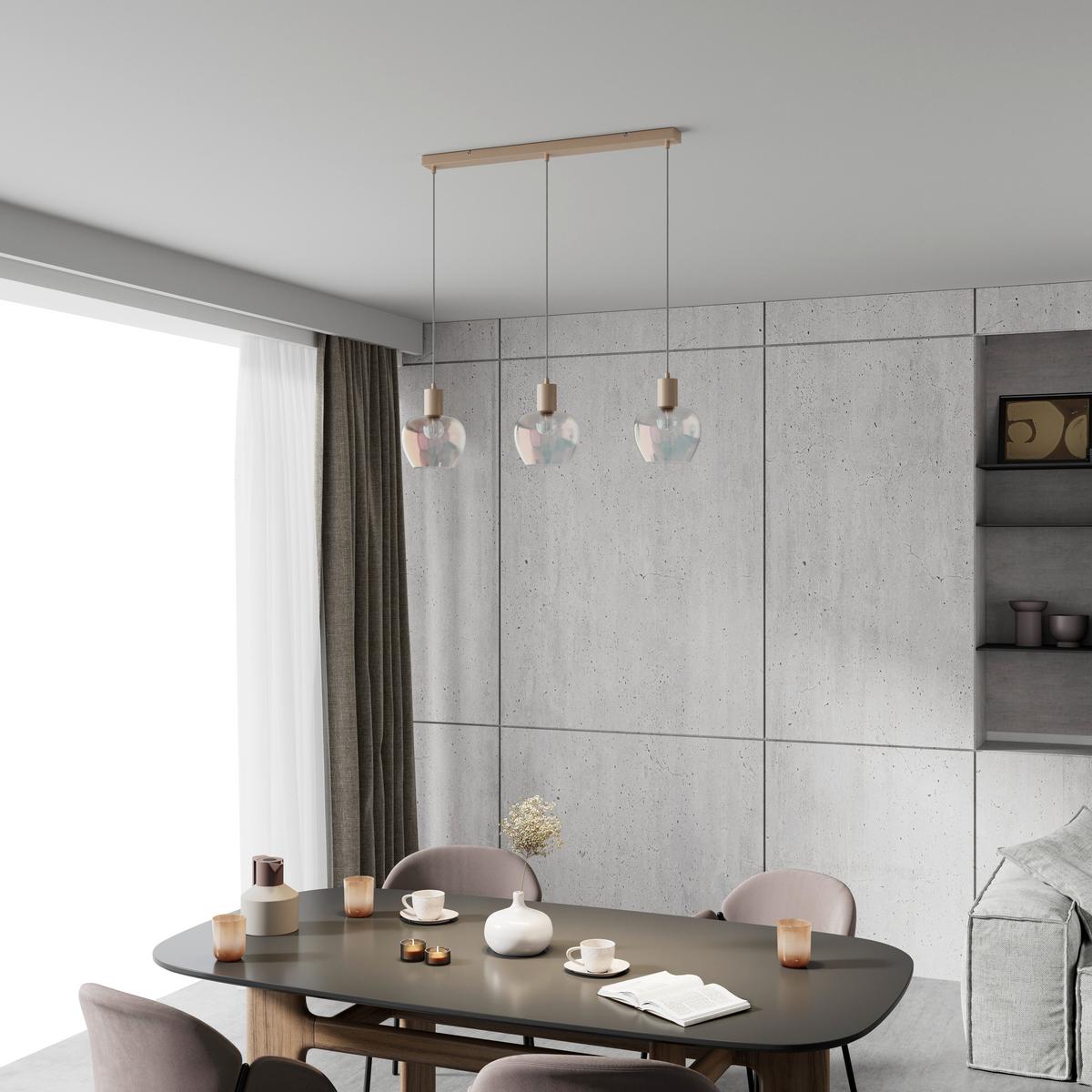 Hängeleuchte Reni Champagnerfarben max.120 Watt - Champagner/Transparent, MODERN, Glas/Kunststoff (86/18/120cm)