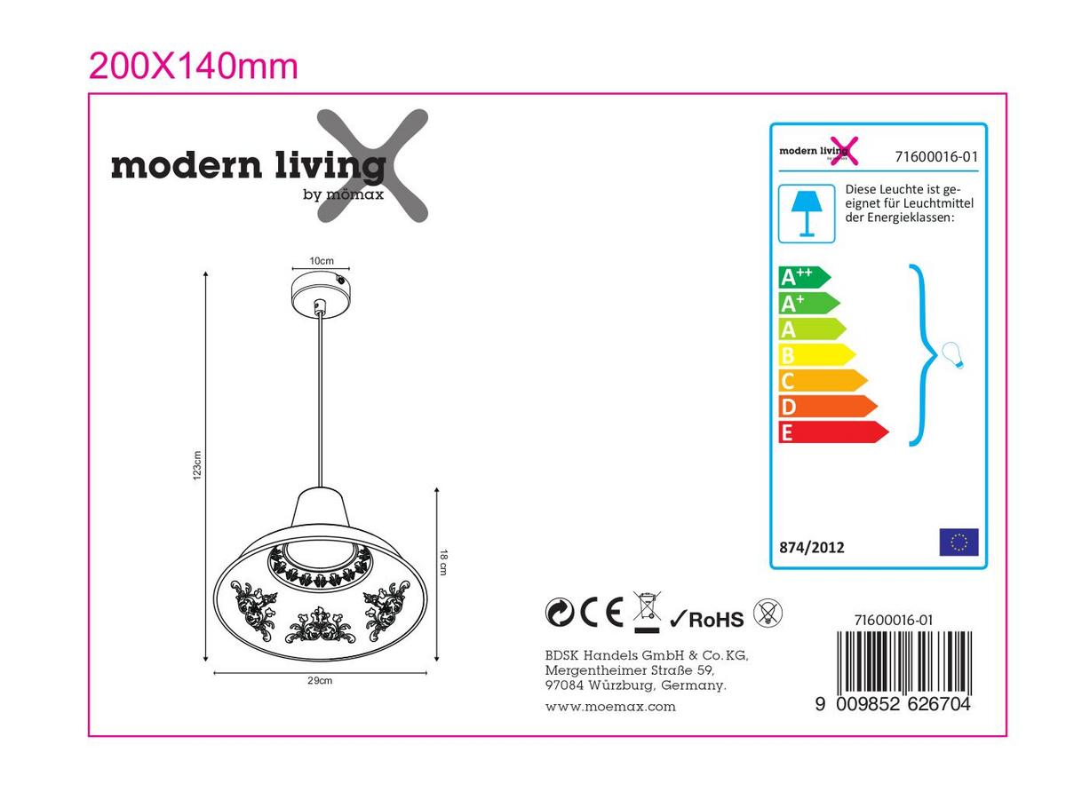 Hängeleuchte Madita max. 42 Watt - Grau, MODERN, Stein (30/123cm) - Bessagi Home