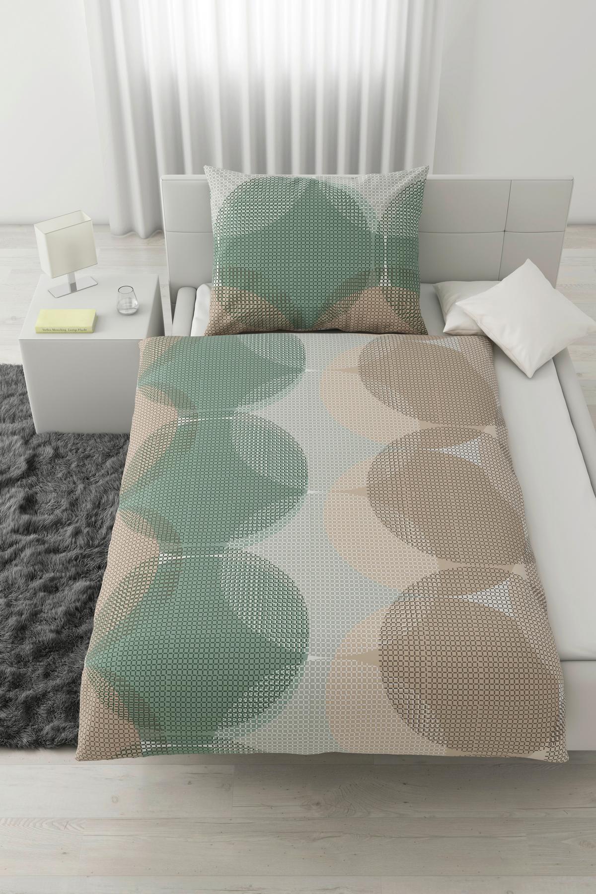 BETTWÄSCHESET CHIARA - Beige/Grün, Natur, Textil (160/210cm) - Modern Living