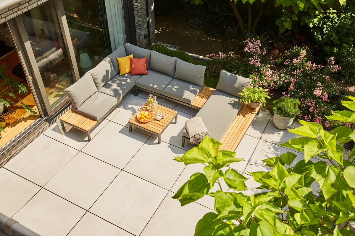 Modul-Loungegarnitur 5-tlg. Grau Teakholz - Anthrazit/Grau, KONVENTIONELL, Holz/Textil (252/84/354cm) - Siena Garden