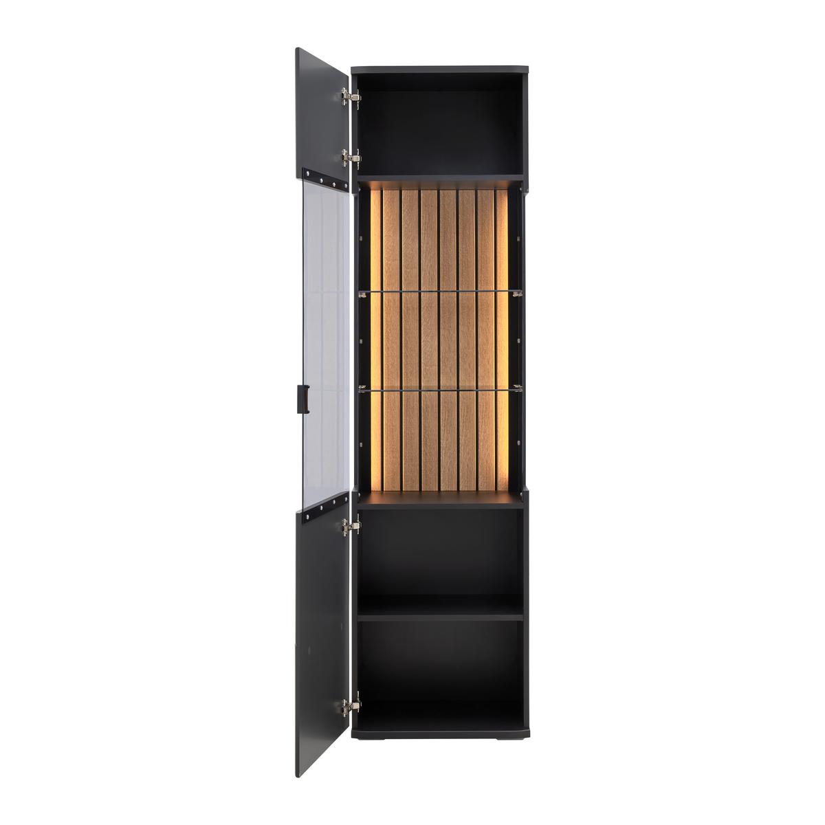 Vitrina Carreto - črna/barve hrasta, Moderno, kovina/steklo (50/191/38cm) - Premium Living