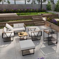 Loungegarnitur Loretta Creme Metall/Holz/Outdoorstoff - Creme/Schwarz, MODERN, Holz/Textil (80/75/80cm) - Bessagi Garden