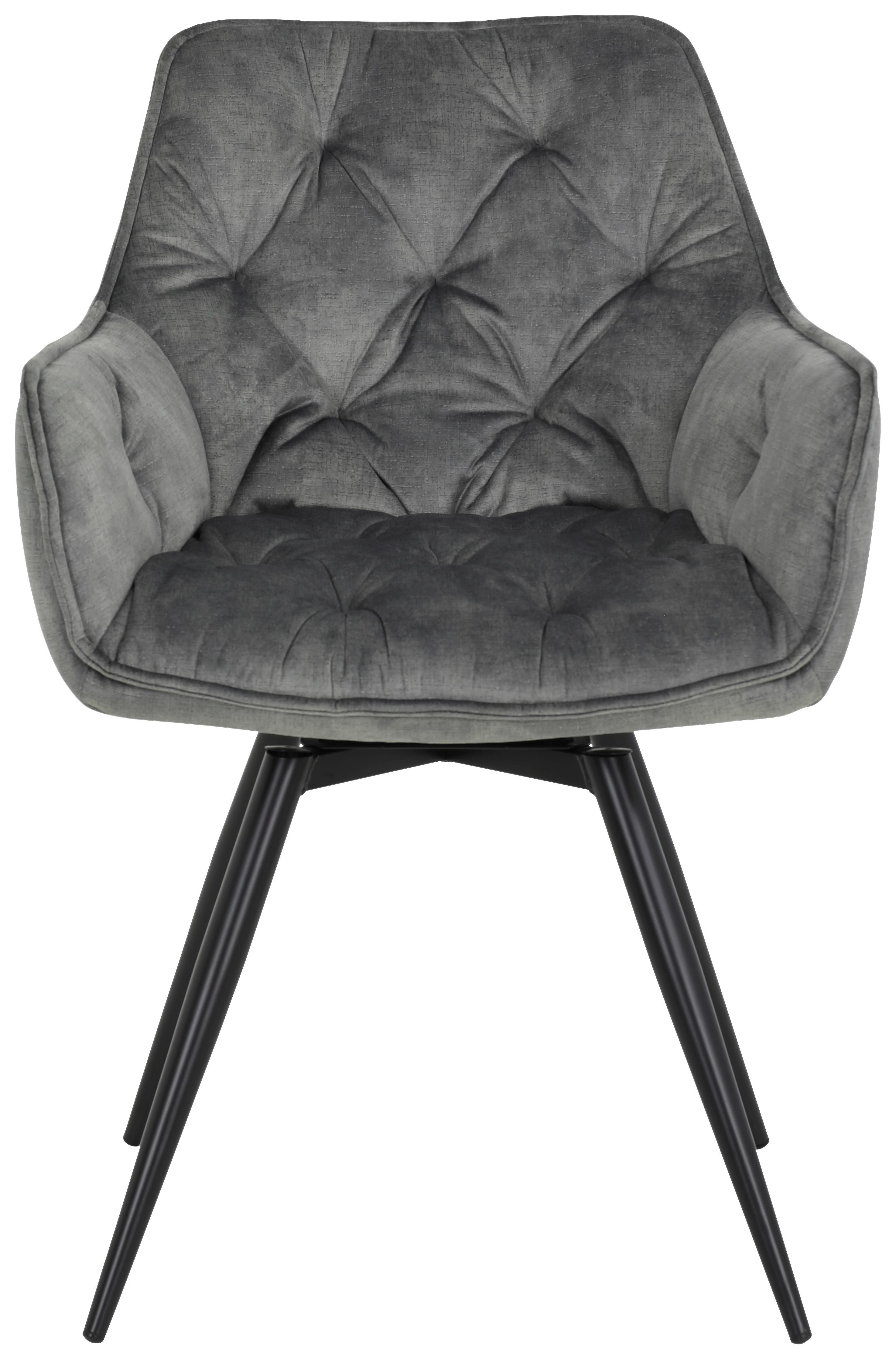 Armlehnstuhl Florentina Grau Samt gepolstert 2er-Set - Schwarz/Grau, MODERN, Textil/Metall (56/82/63cm) - MID.YOU