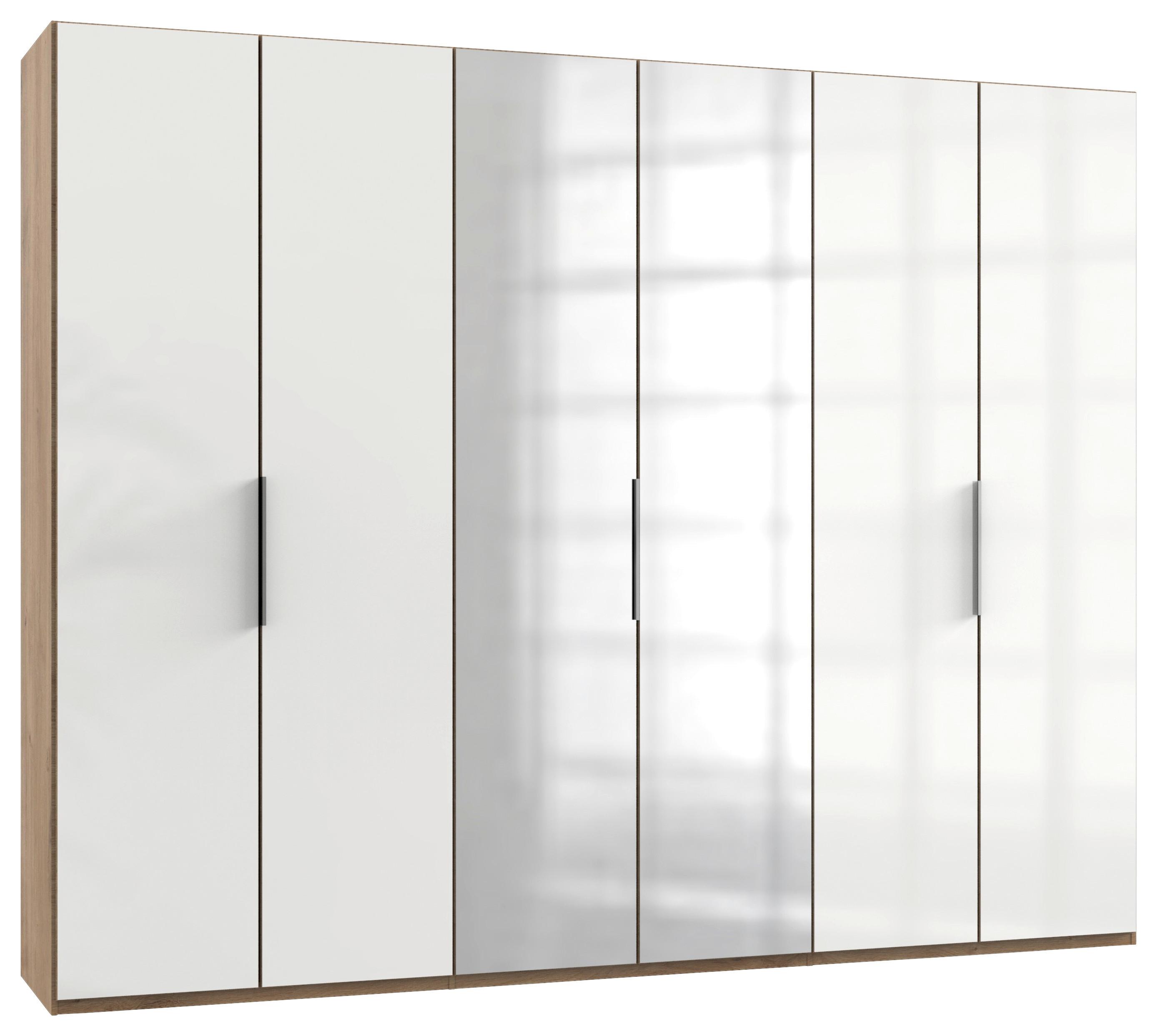 Drehtürenschrank Level 36D mit Spiegel ca. 300 cm Eiche/Weiß - Chromfarben/Eichefarben, MODERN, Holzwerkstoff/Metall (300/236/58cm) - MID.YOU