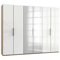 Drehtürenschrank Level 36D mit Spiegel ca. 300 cm Eiche/Weiß - Chromfarben/Eichefarben, MODERN, Holzwerkstoff/Metall (300/236/58cm) - MID.YOU