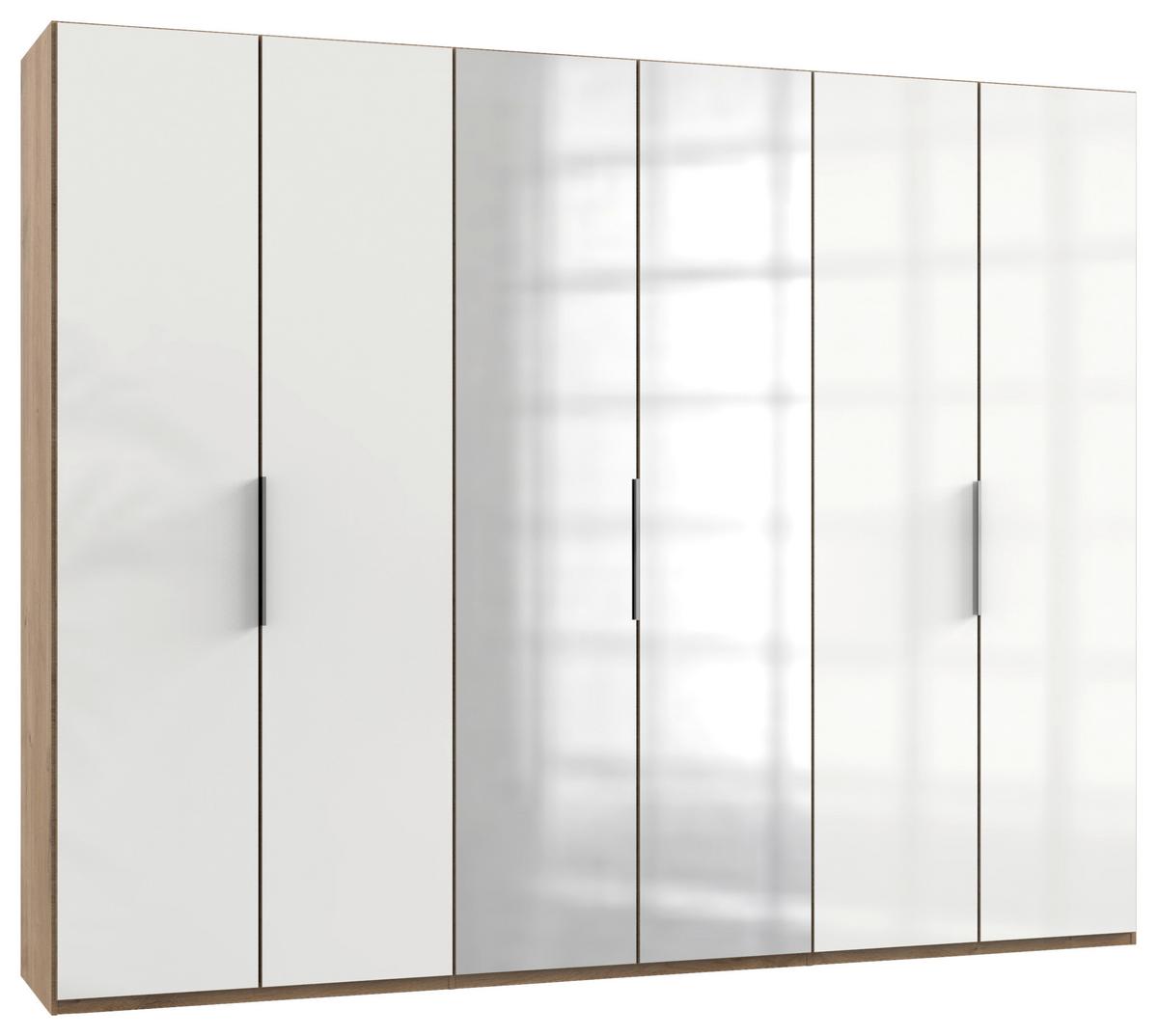 Drehtürenschrank Level 36D mit Spiegel ca. 300 cm Eiche/Weiß - Chromfarben/Eichefarben, MODERN, Holzwerkstoff/Metall (300/236/58cm) - MID.YOU