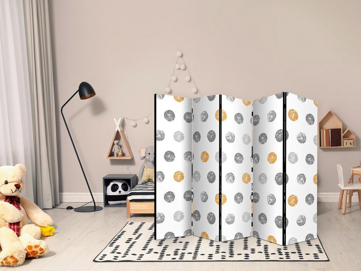 Paravan Round Stamps I, 5-Delni, Dvostranski - večbarvno, Basics, tekstil/les (225/172/3cm) - artgeist