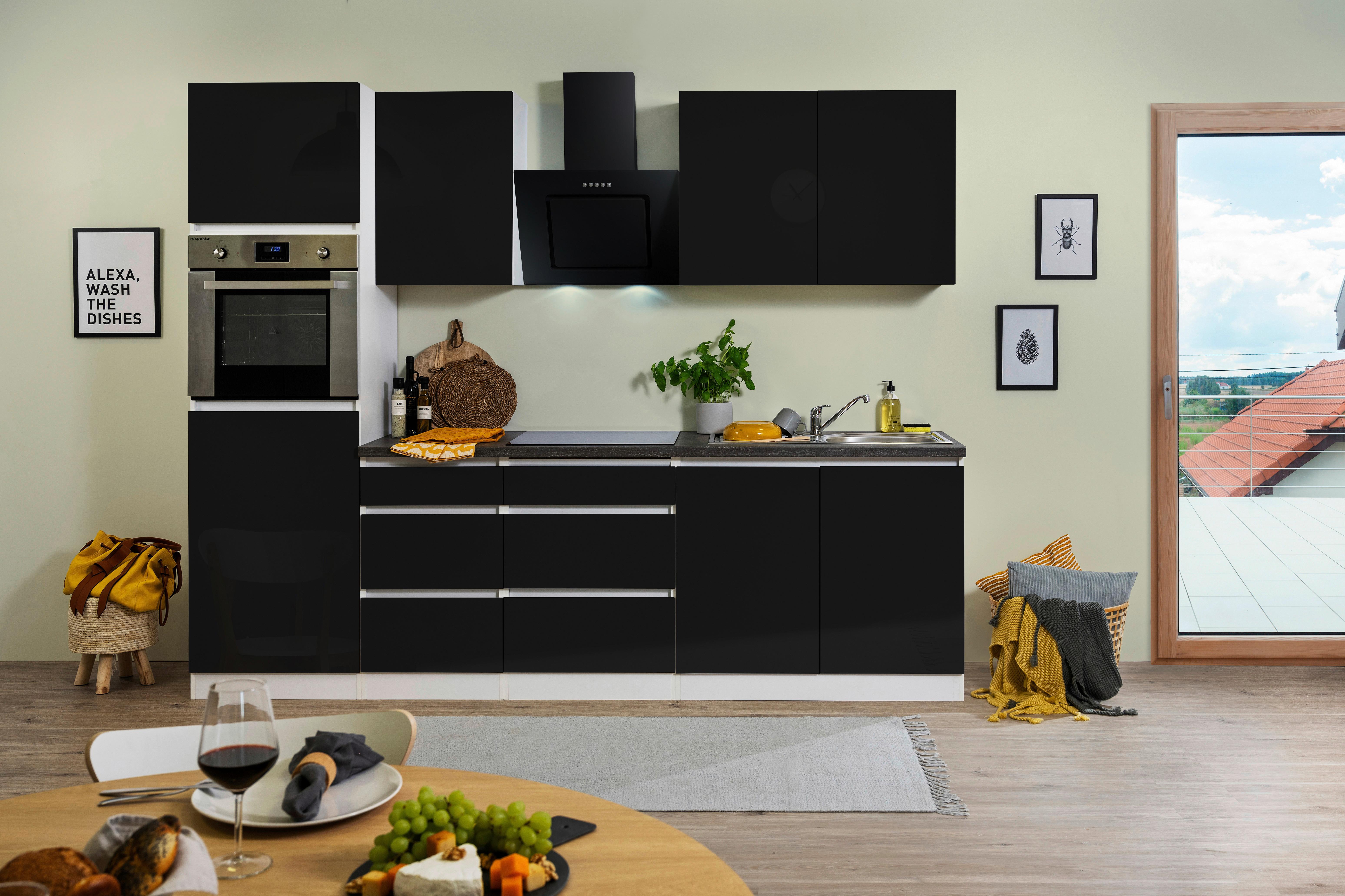 Küchenblock Premium Schwarz mit E-Geräten B: ca. 270 cm - Schwarz/Braun, MODERN, Holzwerkstoff (270cm) - Respekta
